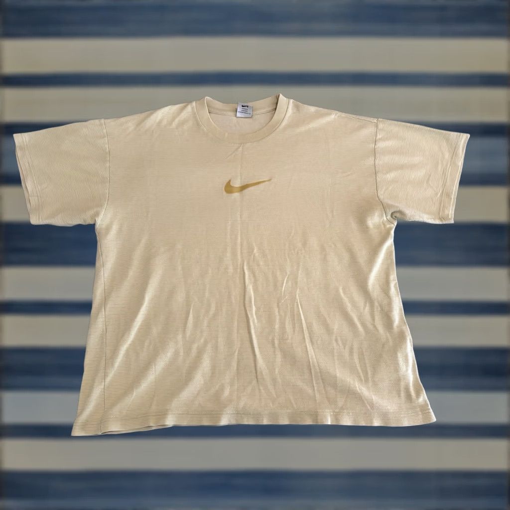 Nike VINTAGE Nike Center Swoosh Check Short Sleeve Yellow Shirt Mens XL Size US XL / EU 56 / 4 - 1 Thumbnail