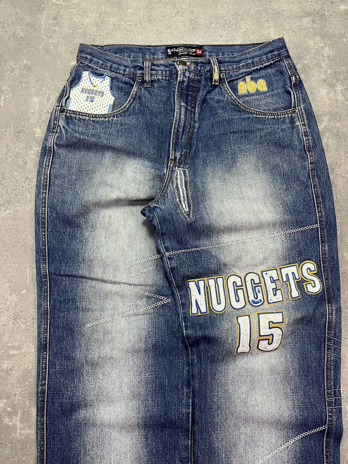 NBA UNK NBA Denver Nuggets Printed Baggy Denim Jeans 34 Size US 34 / EU 50 - 3 Thumbnail
