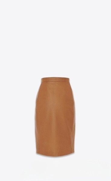 Saint Laurent Paris o1s1wg110125 760864 Pencil Skirt in Lambskin in Brown Size 26" / US 2 / IT 38 - 1 Thumbnail
