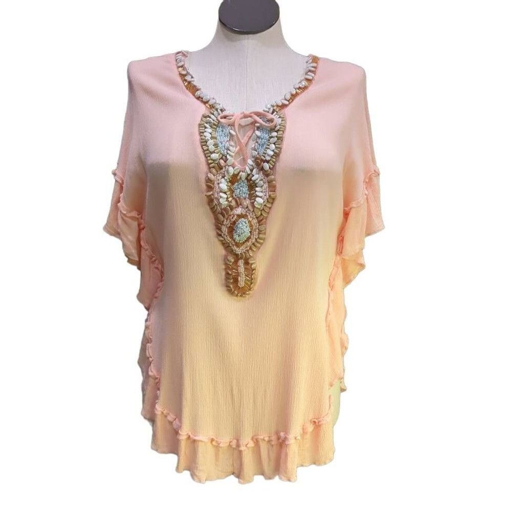 Other Azara Paris Womens Pink Gauze Beaded Beach Tunic Batwing Size M / US 6-8 / IT 42-44 - 1 Thumbnail
