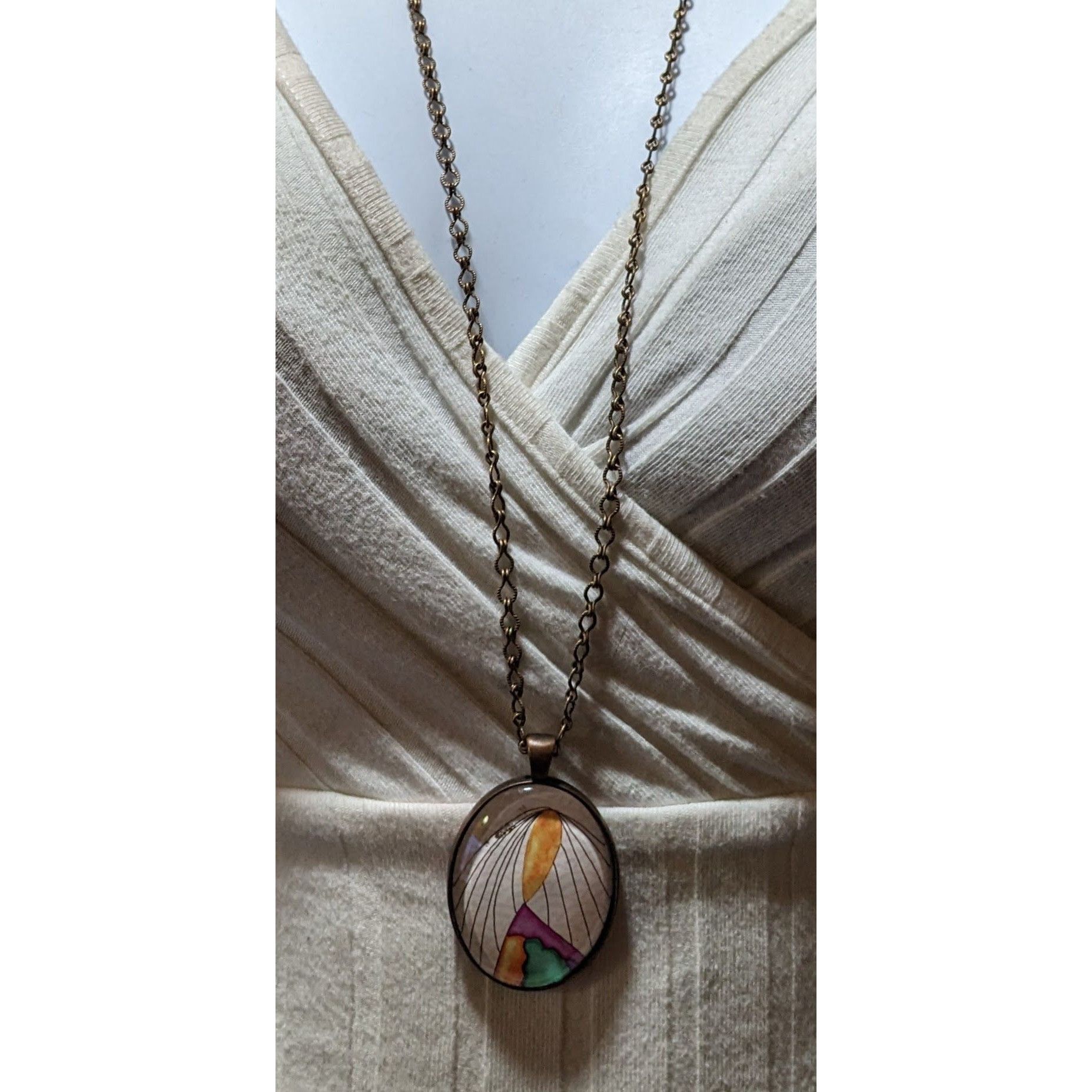 Other Abstract Art Print Oval Pendant Necklace Size ONE SIZE - 6 Thumbnail