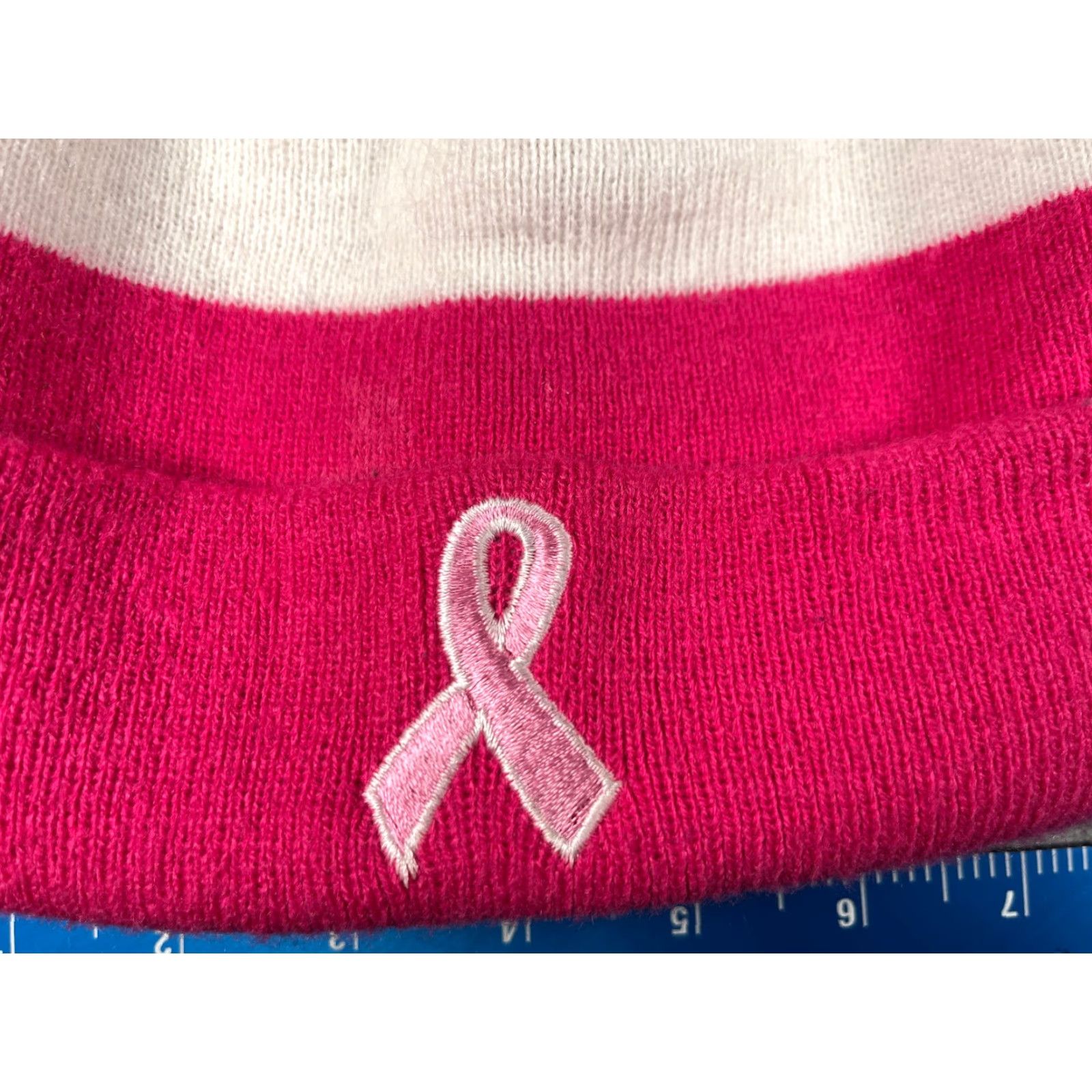 Pinko American Crown Beanie Women One Size Pink White 100% Acrylic Ribbon Cuff Pom Cancer Awareness Size ONE SIZE - 2 Thumbnail