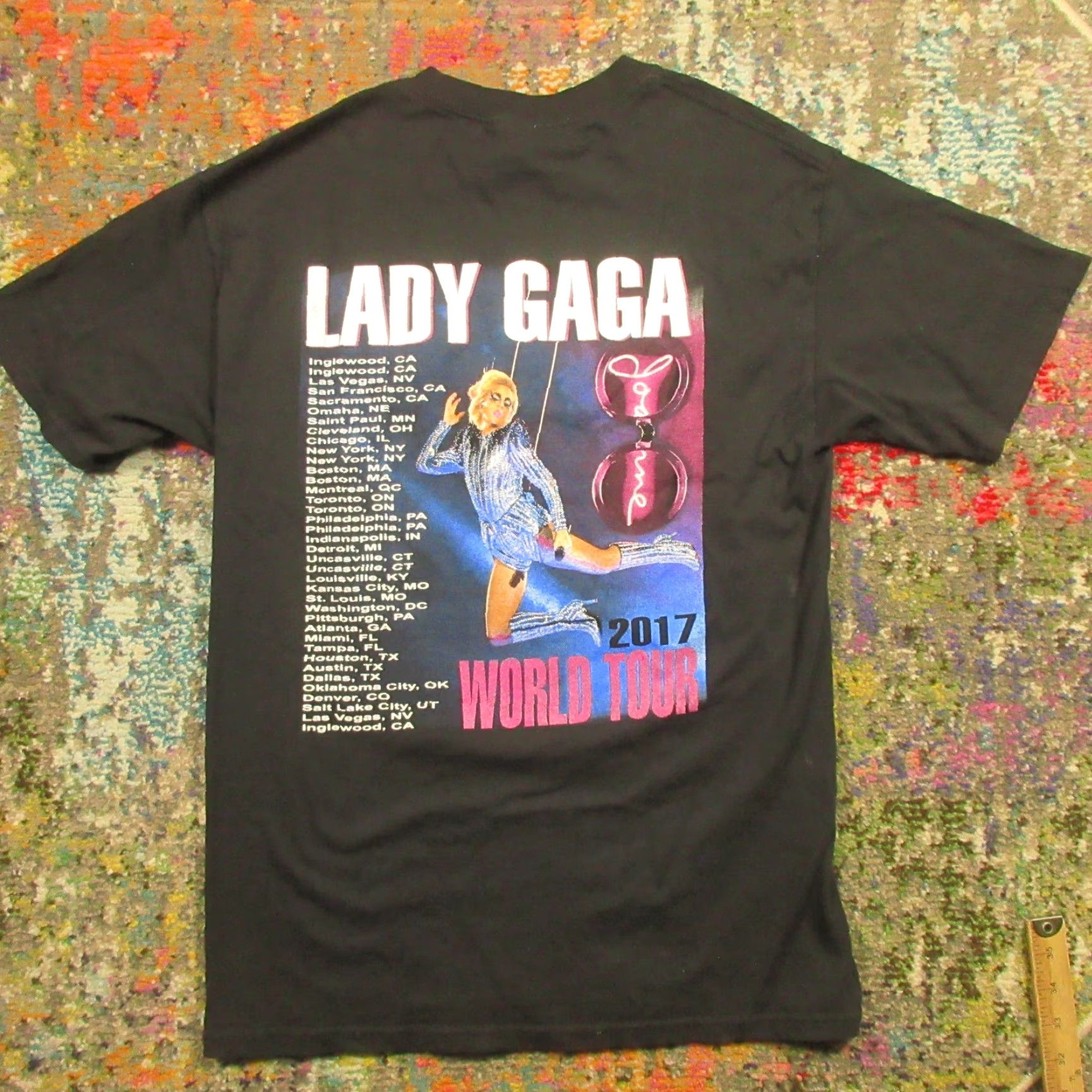 Vintage Lady Gaga JOANNE 2017 World Tour Graphic T-Shirt Adult Medium Concert Tee Black Crew Neck Short Sleeve Cotton Jersey Shirts Size M / US 6-8 / IT 42-44 - 3 Thumbnail