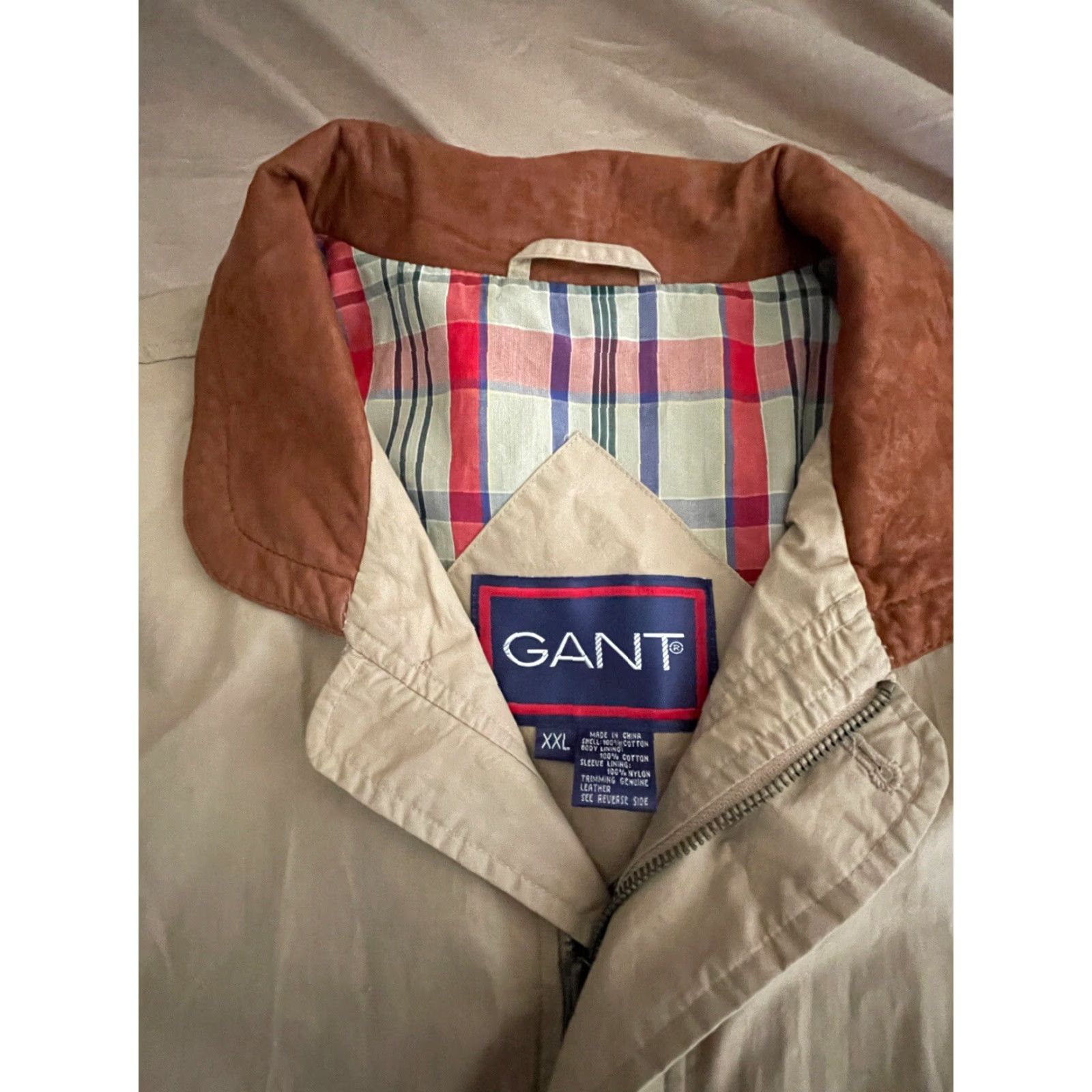 Gant VINTAGE GANT Lined Leather Collar Bomber Jacket Dad Grandpa Winter Plaid 2XL Beige Dry Clean Only Mens Regular XXL Size US XXL / EU 58 / 5 - 4 Thumbnail