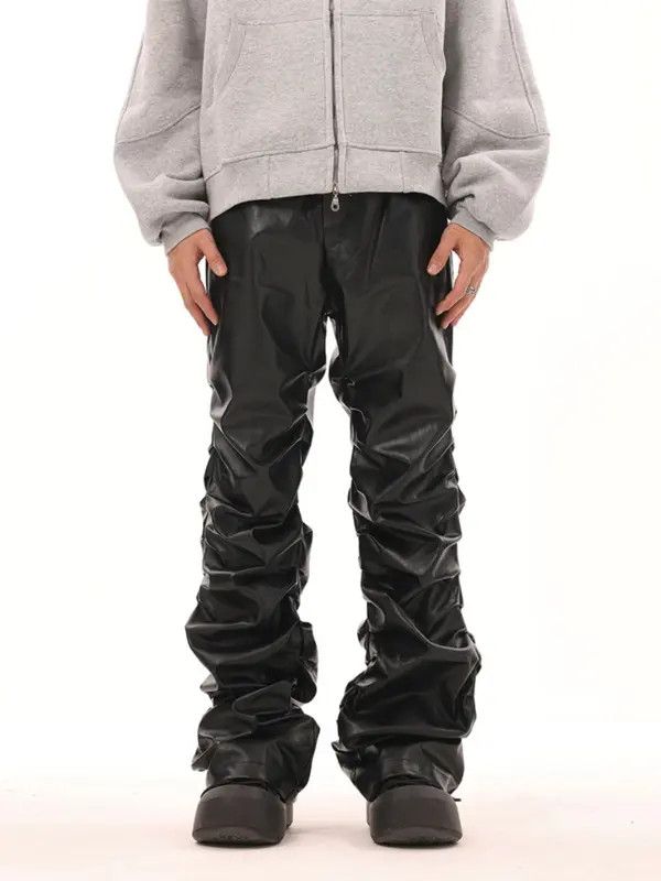VIBE Pleated Stack Leather Jeans Size US 32 / EU 48 - 2 Thumbnail