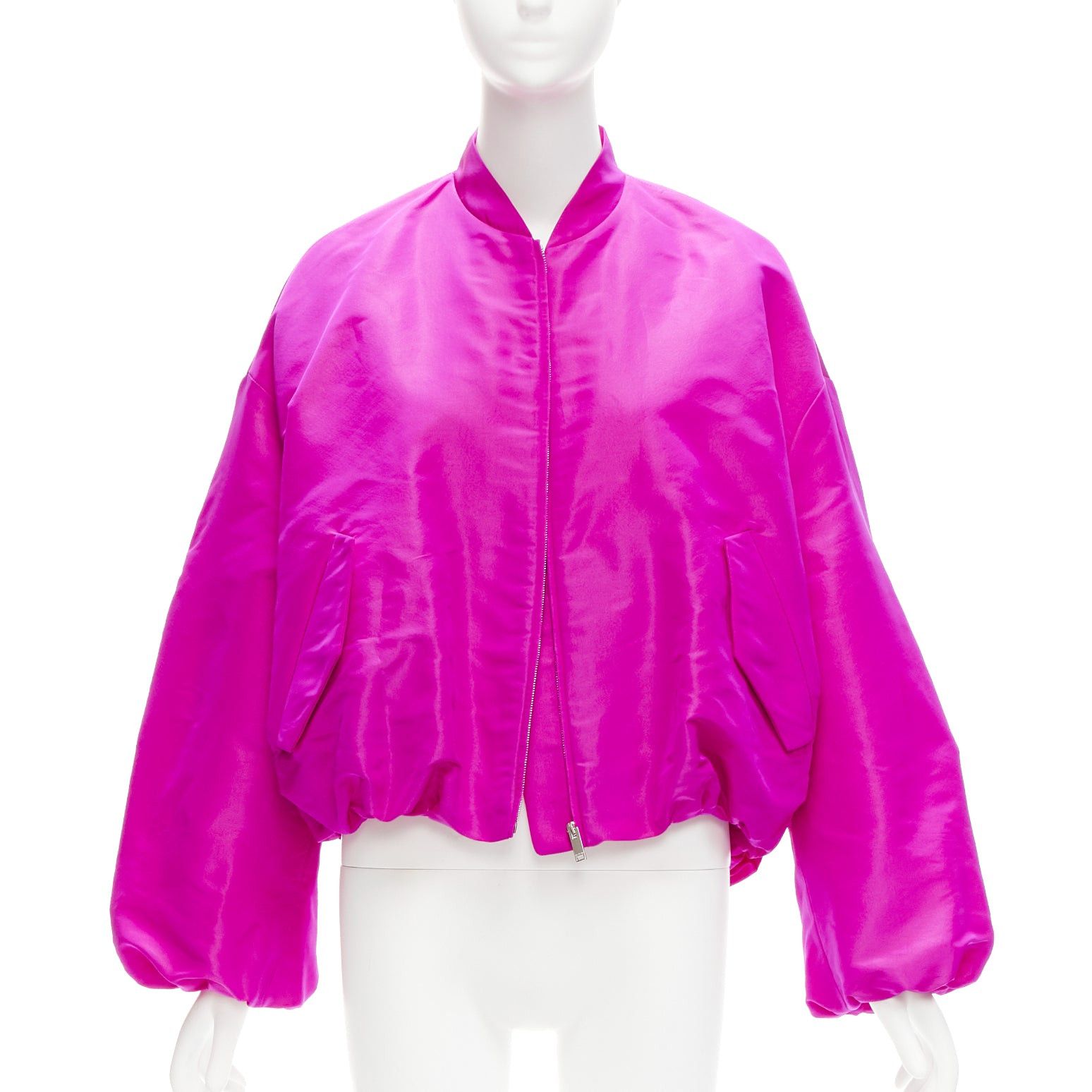 image of Valentino Runway Pp Pink Silk Satin Cocoon Cropped Bomber Jacket Blouson It38 Xs, Women's