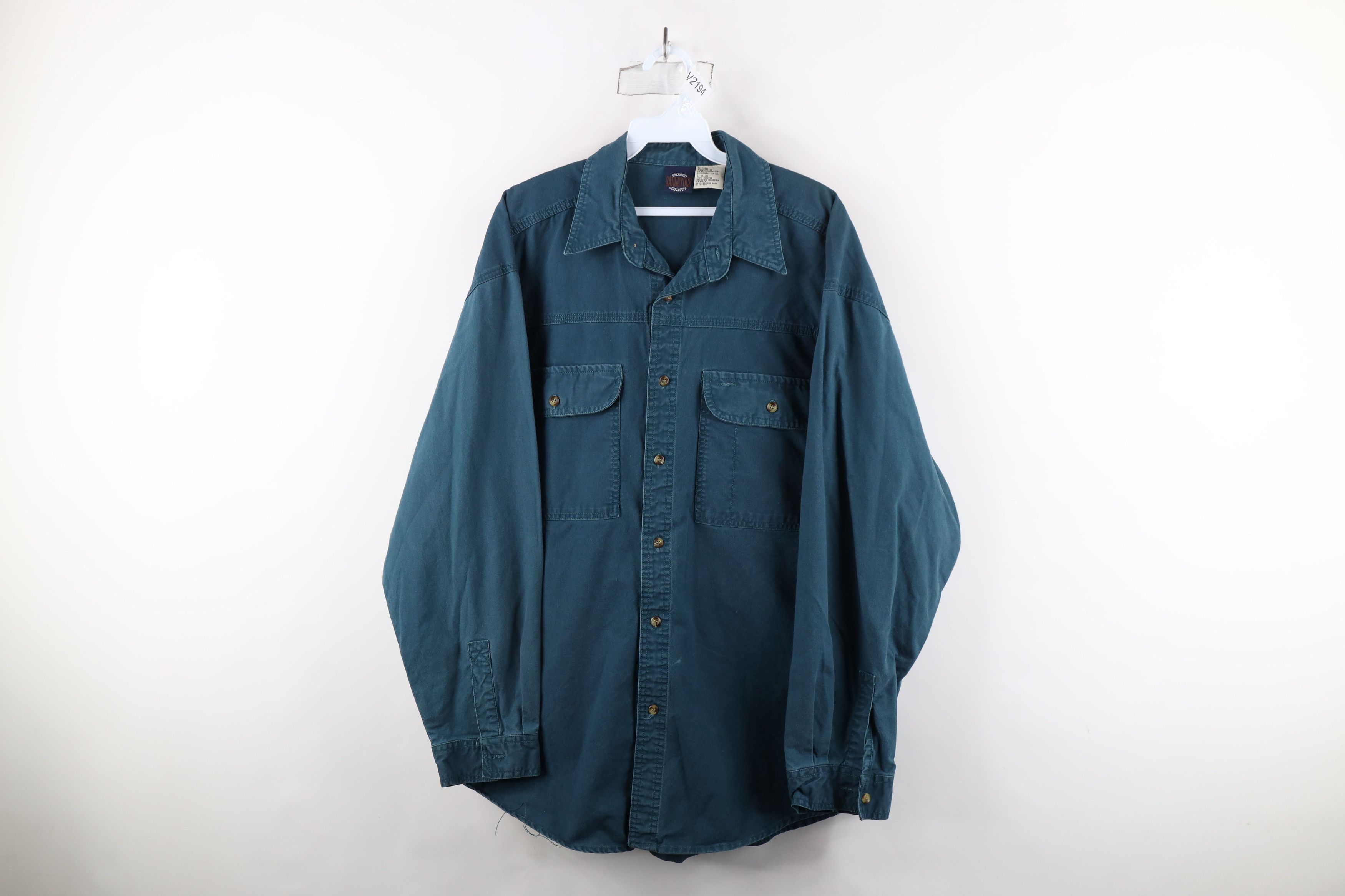 Vintage Vintage 90s Streetwear Canvas Collared Button Shirt Green Size US L / EU 52-54 / 3 - 1 Thumbnail