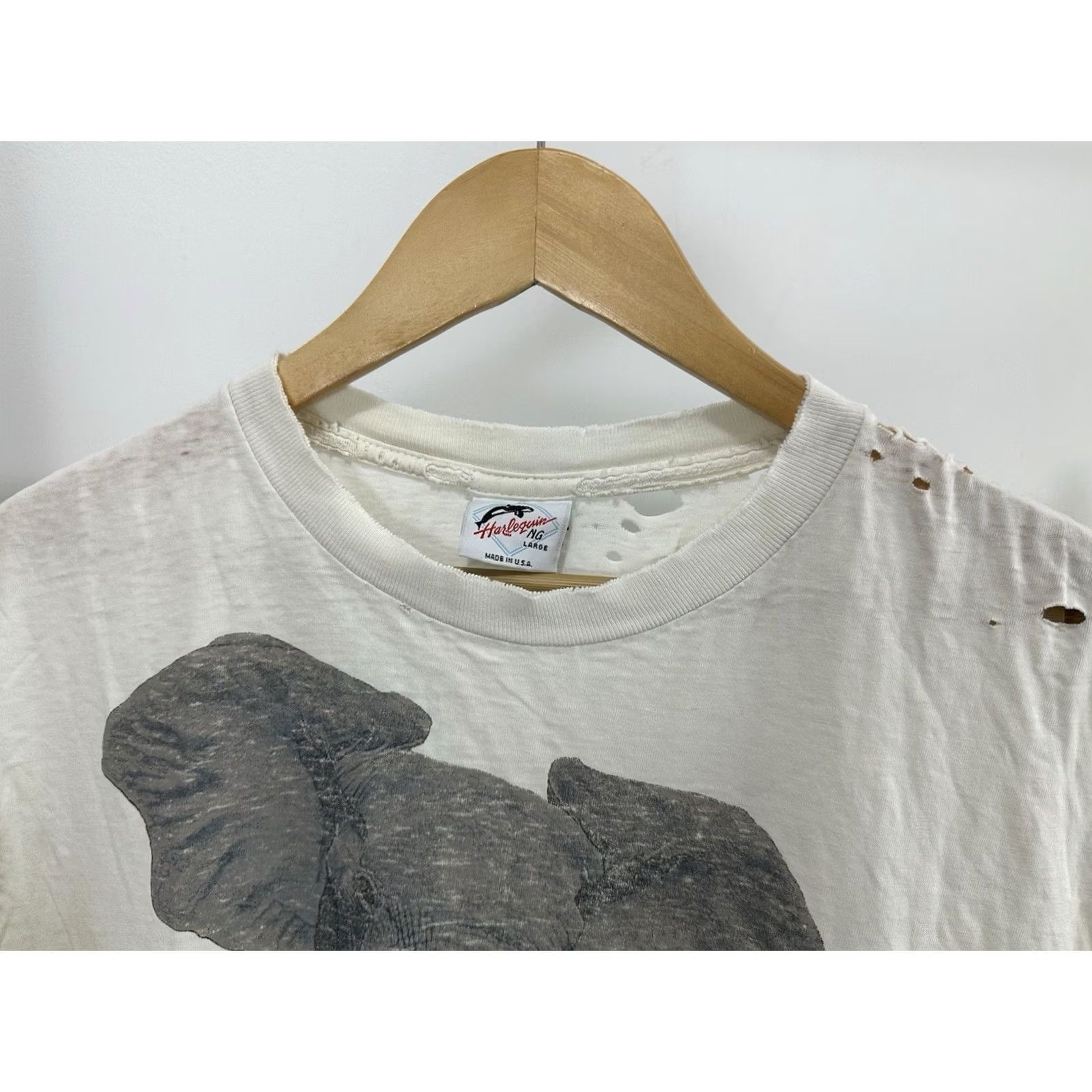Doublet VTG 90s Harlequin T-Shirt Big Print Elephant Cotton Cream L Mens Distressed Grunge Thrashed Worn Cotton Shirt Size US L / EU 52-54 / 3 - 7 Thumbnail
