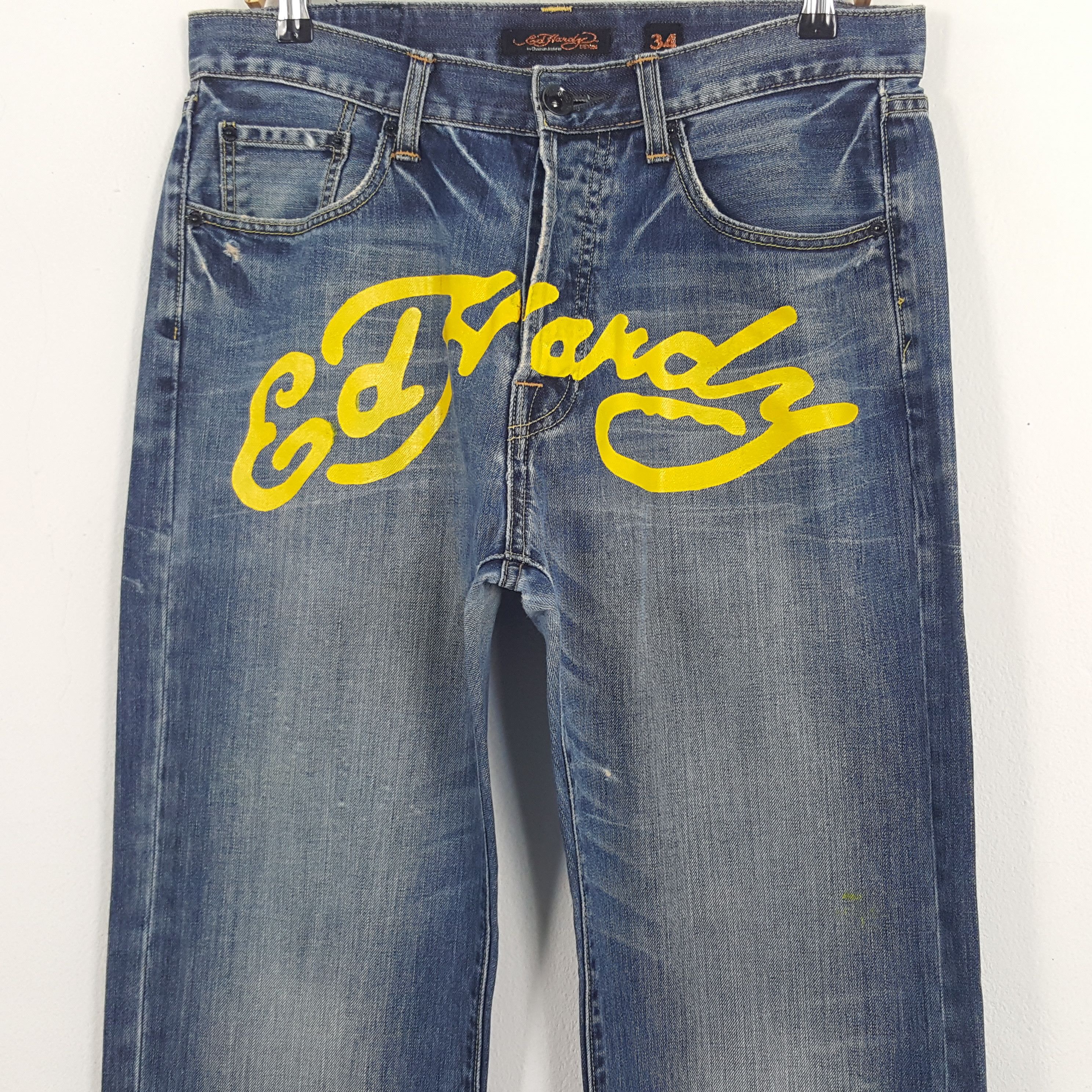 Ed Hardy × Vintage Vintage Ed Hardy Art Custom Rare Logo Denim Jeans Size US 33 - 2 Thumbnail