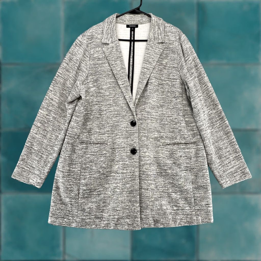 Torrid Torrid Gray Knit Blazer Jacket Womens 2X Longline Office Work Coat Pockets Size XXL / US 16-18 / IT 52-54 - 1 Thumbnail
