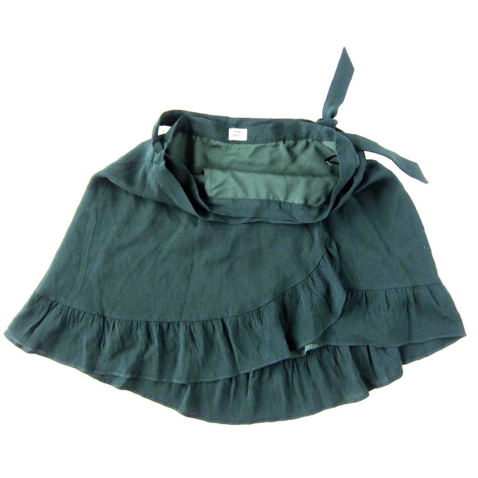 Vintage Sunday Best Green Wrap Skirt Woman Small Short Ruffle High Rise Lined Rayon Aritzia Solid Dressed for Workwear, Casual, Travel NS Size 28" / US 6 / IT 42 - 4 Thumbnail