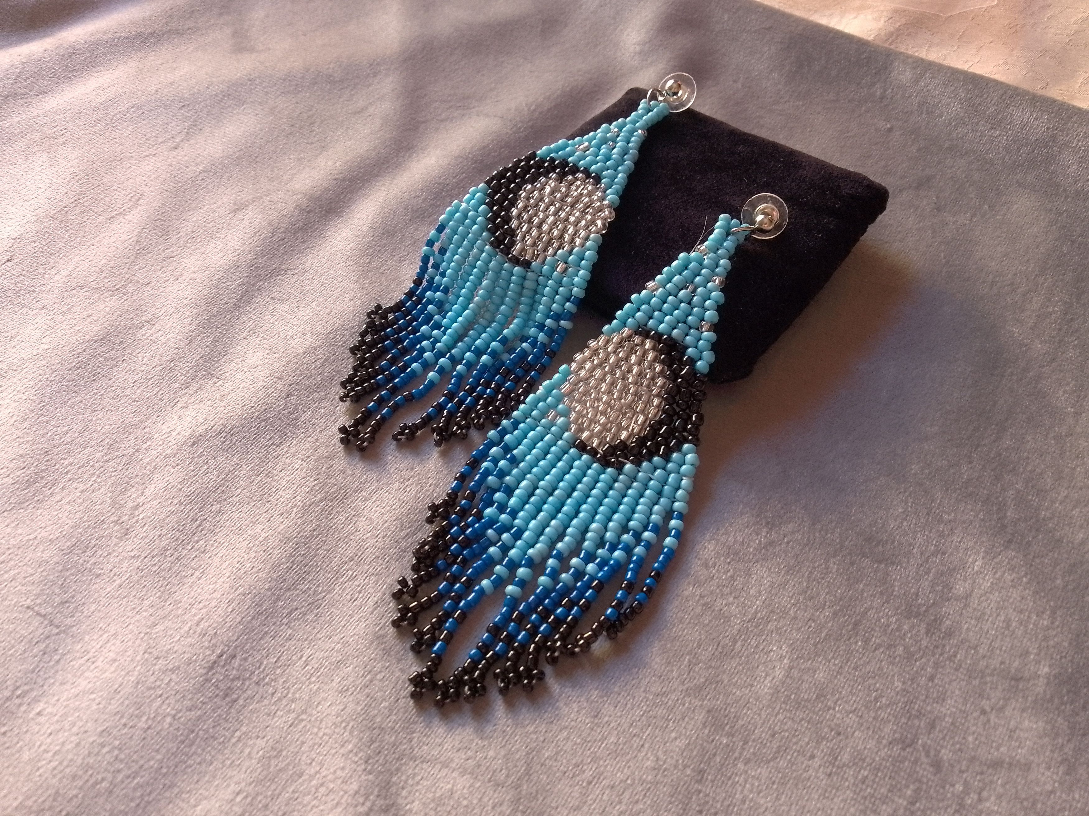 Handmade Earrings Blue Extra Long Bangs Moon Unique Size ONE SIZE - 4 Thumbnail