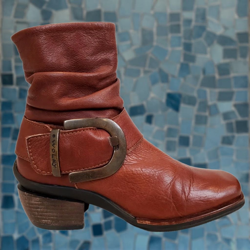 Vintage WOLKY Tyler Cognac Brown Leather Moto Ankle Booties Women's US 5.5 EU 36 Size US 4 / IT 34 - 1 Thumbnail