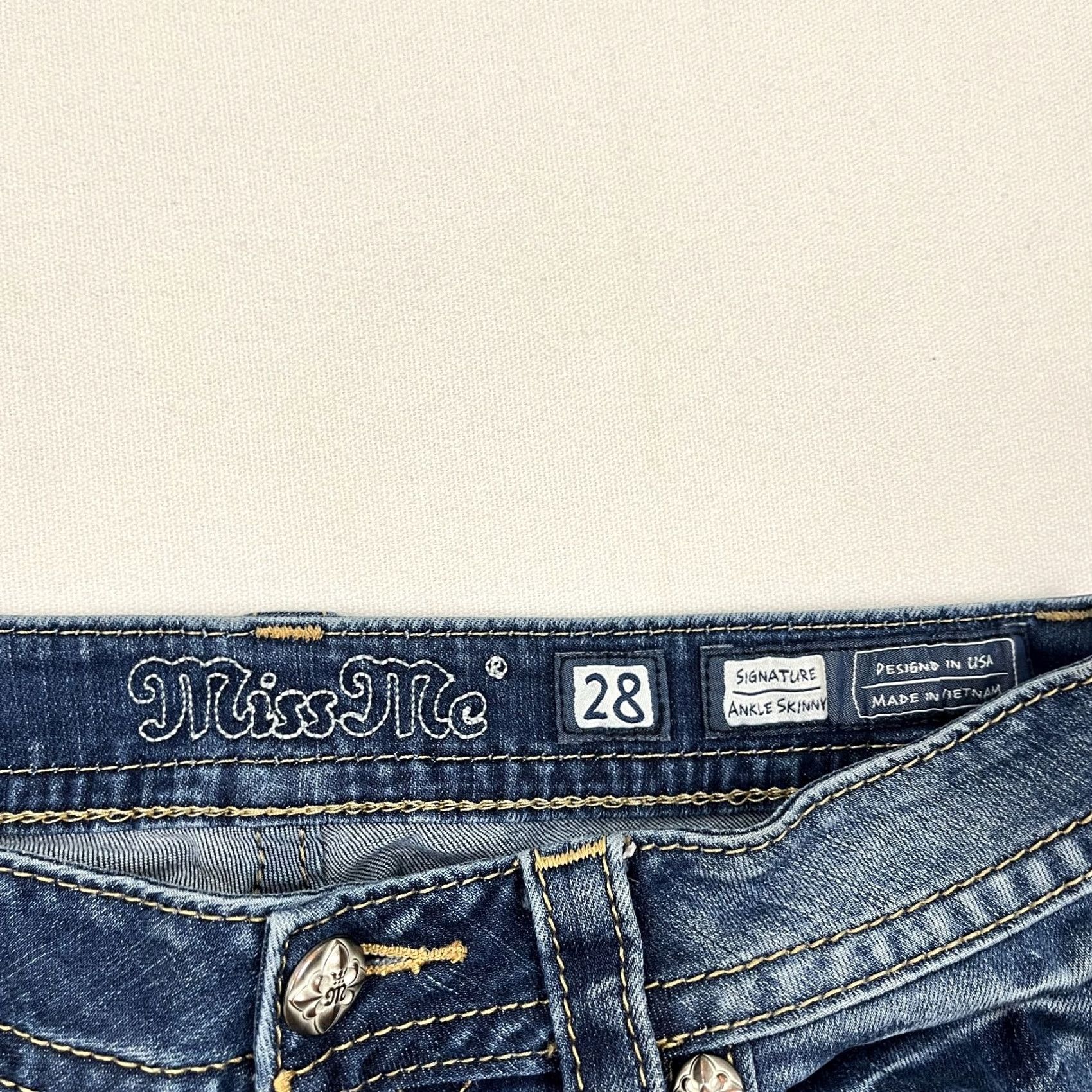 Miss Me Miss Me Womens 28 W28 I26 Ankle Skinny Blue Denim Jeans Inset Embroidered Ankle Size 28" / US 6 / IT 42 - 2 Thumbnail