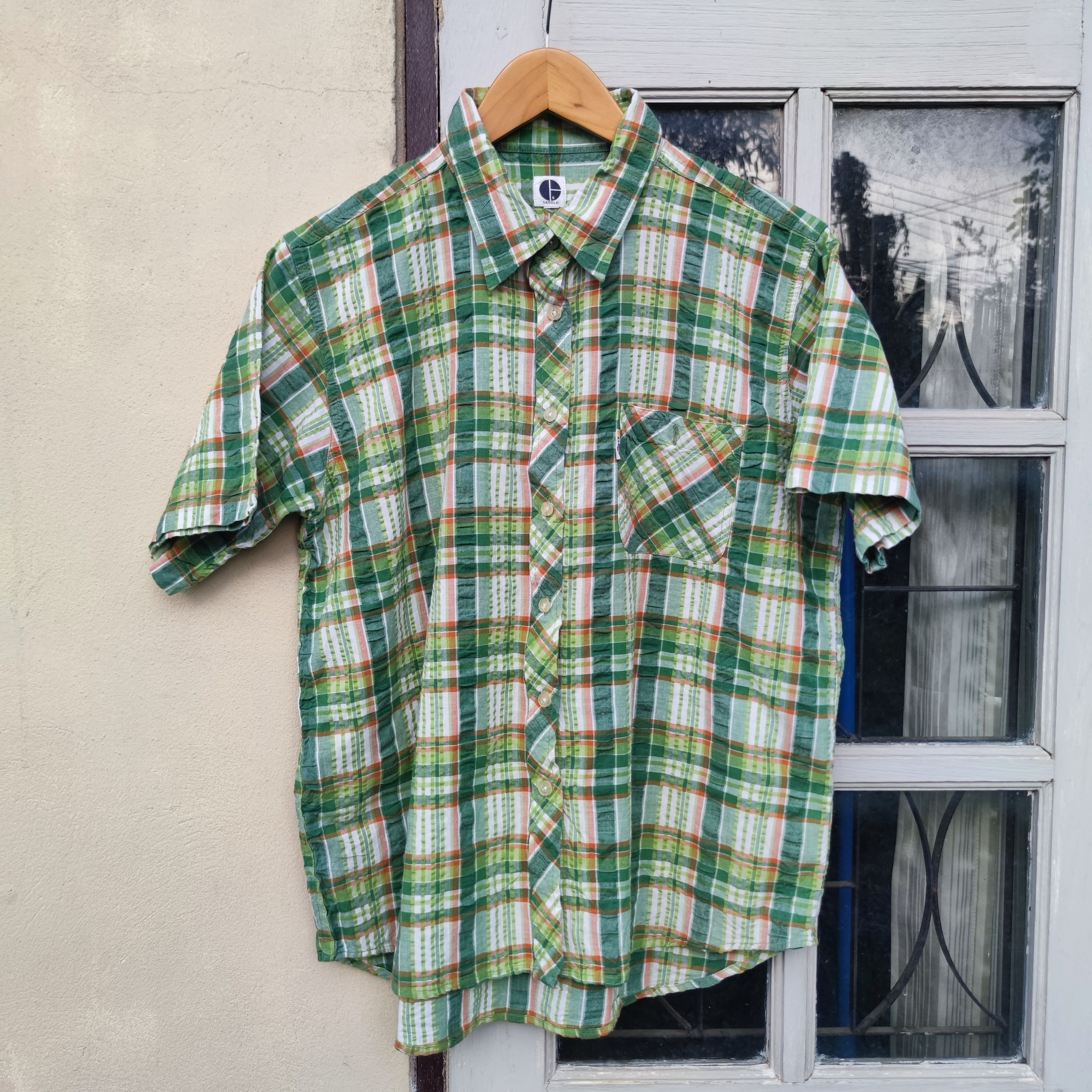 Designer × Japanese Brand × Vintage Saddle Green Plaid Searsucker Button Up Shirt Size US L / EU 52-54 / 3 - 1 Thumbnail