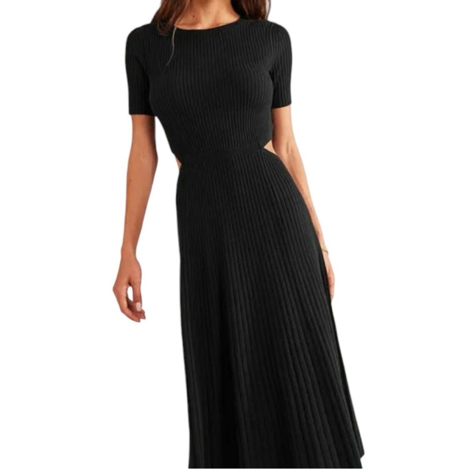 Boden NEW Boden Cutout Knitted Ribbed Midi Black Sweater Dress Size XL / US 12-14 / IT 48-50 - 1 Thumbnail