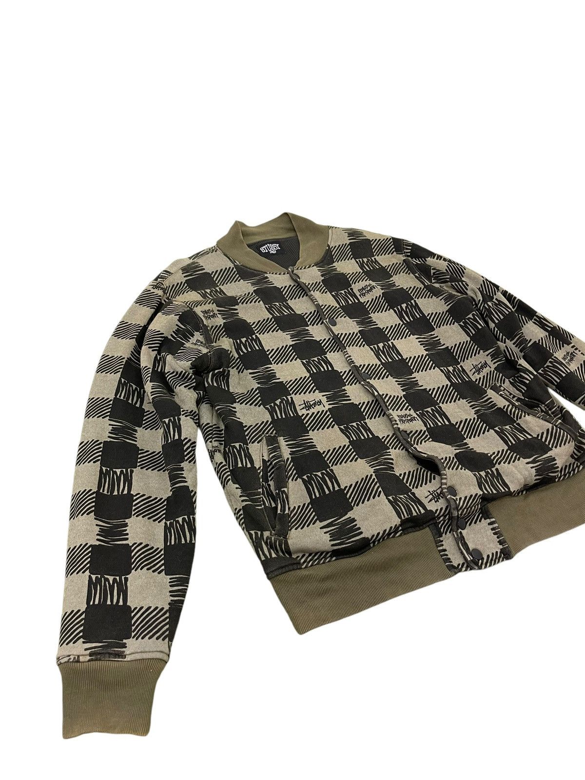 Japanese Brand Y2K Stussy Checker Varsity Jacket Sweatshirt 5🟩9 Size US L / EU 52-54 / 3 - 2 Thumbnail
