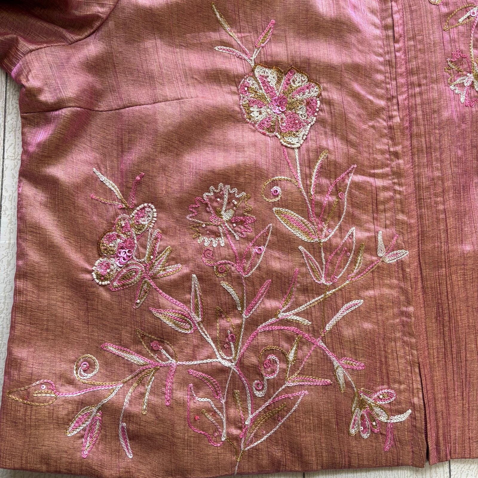 Other Blutique Rose Pink Shimmer Floral Embroidered Beaded Jacket Size XXL / US 16-18 / IT 52-54 - 12 Thumbnail
