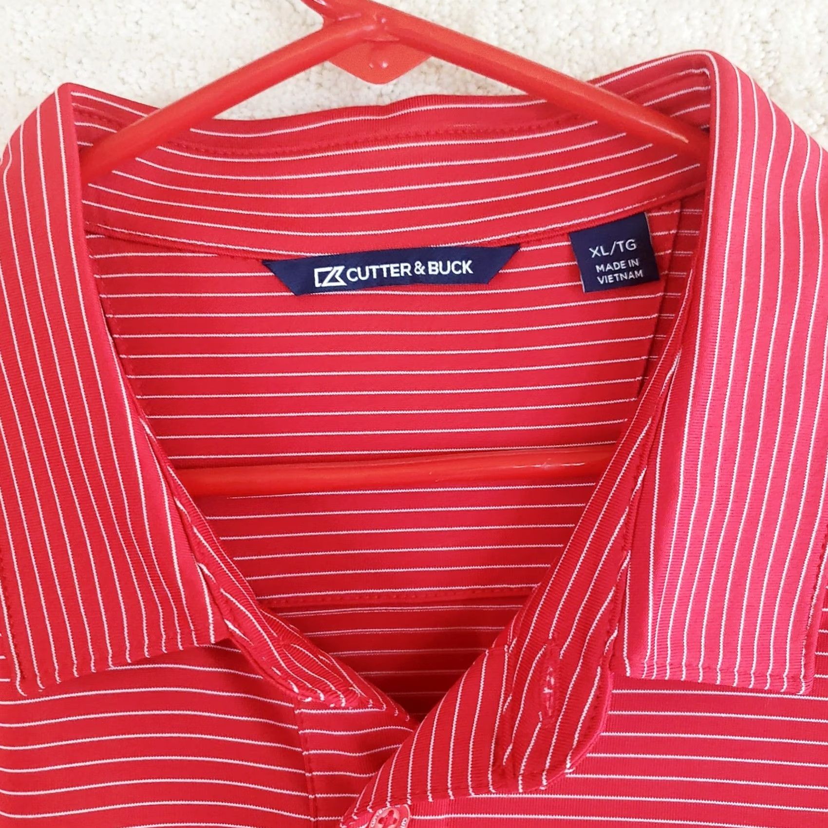 Vintage Cutter and Buck Polo Shirt Men XL Red Striped Short Sleeve Logo Flag Dataw Isl Shirt Size US XL / EU 56 / 4 - 6 Thumbnail