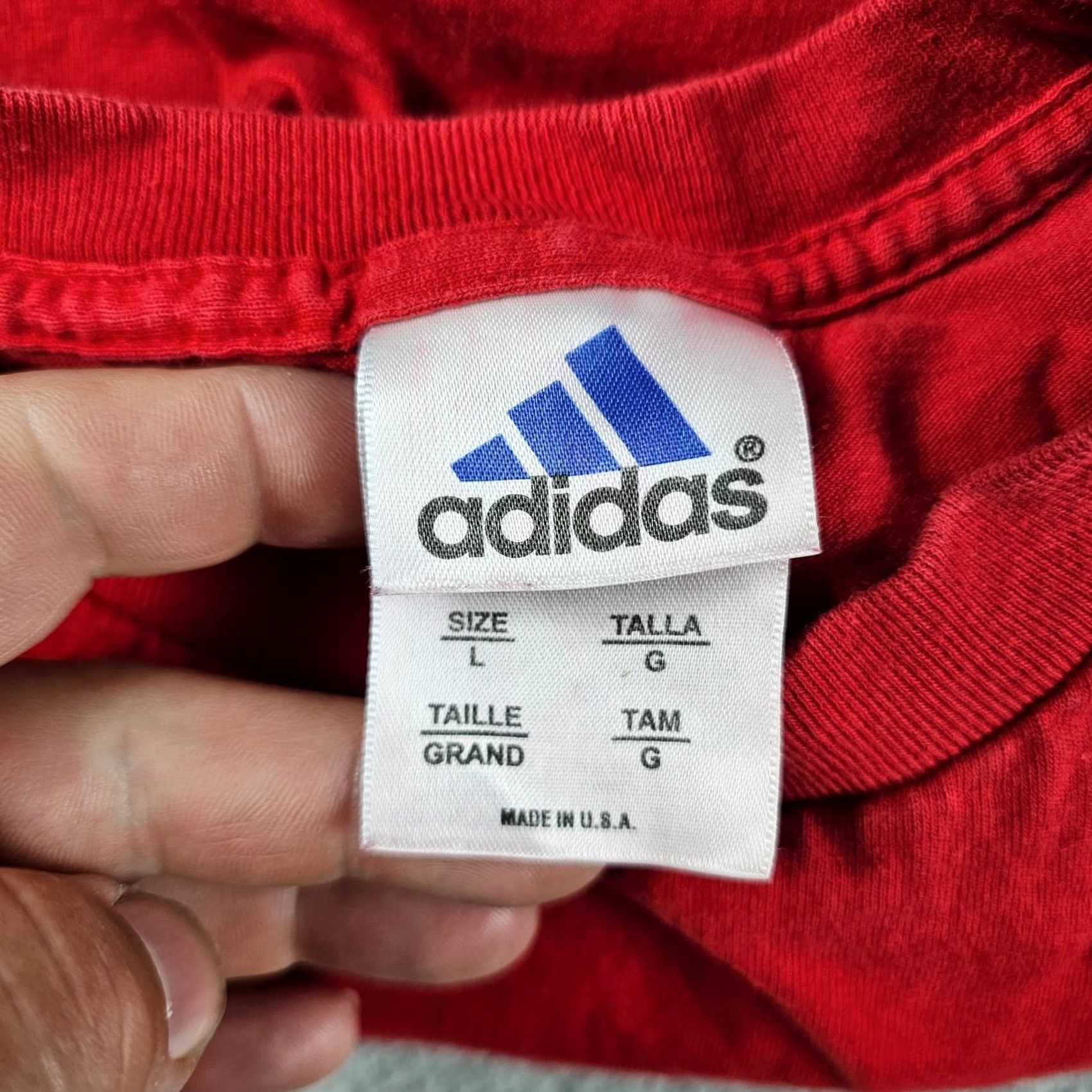 Adidas VINTAGE Adidas Shirt Mens Large Red USA Made Big Logo Graphic Faded 90s Y2K Size US L / EU 52-54 / 3 - 5 Thumbnail