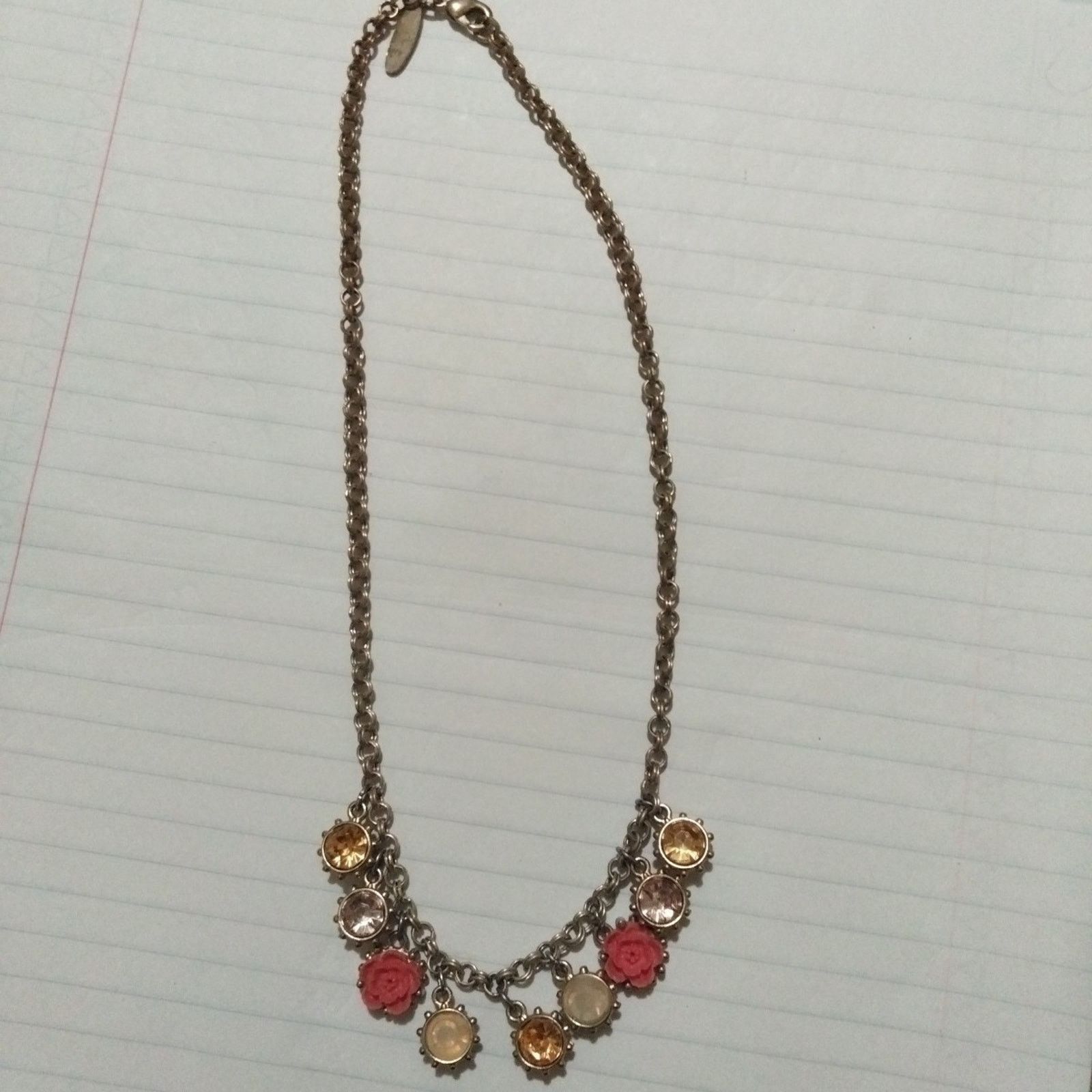 Aeropostale Coral color Rose Flower Rhinestone Charm Silver Size ONE SIZE - 2 Thumbnail