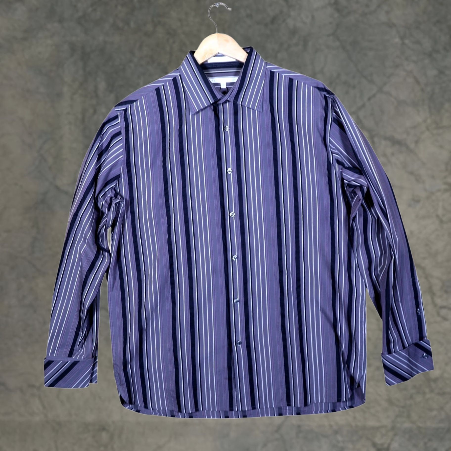 Perry Ellis Perry Ellis Mens L Striped Button Down Long Sleeve Dress Shirt Purple Size 42R - 1 Thumbnail