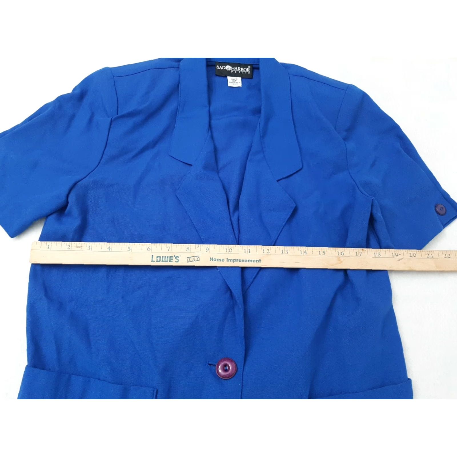 Vintage Sag Harbor Shirt Jacket Blue Petite SZ 10P Womens Short Sleeve V-Neck Pockets Button-Back Jacket Style Size L / US 10 / IT 46 - 5 Thumbnail