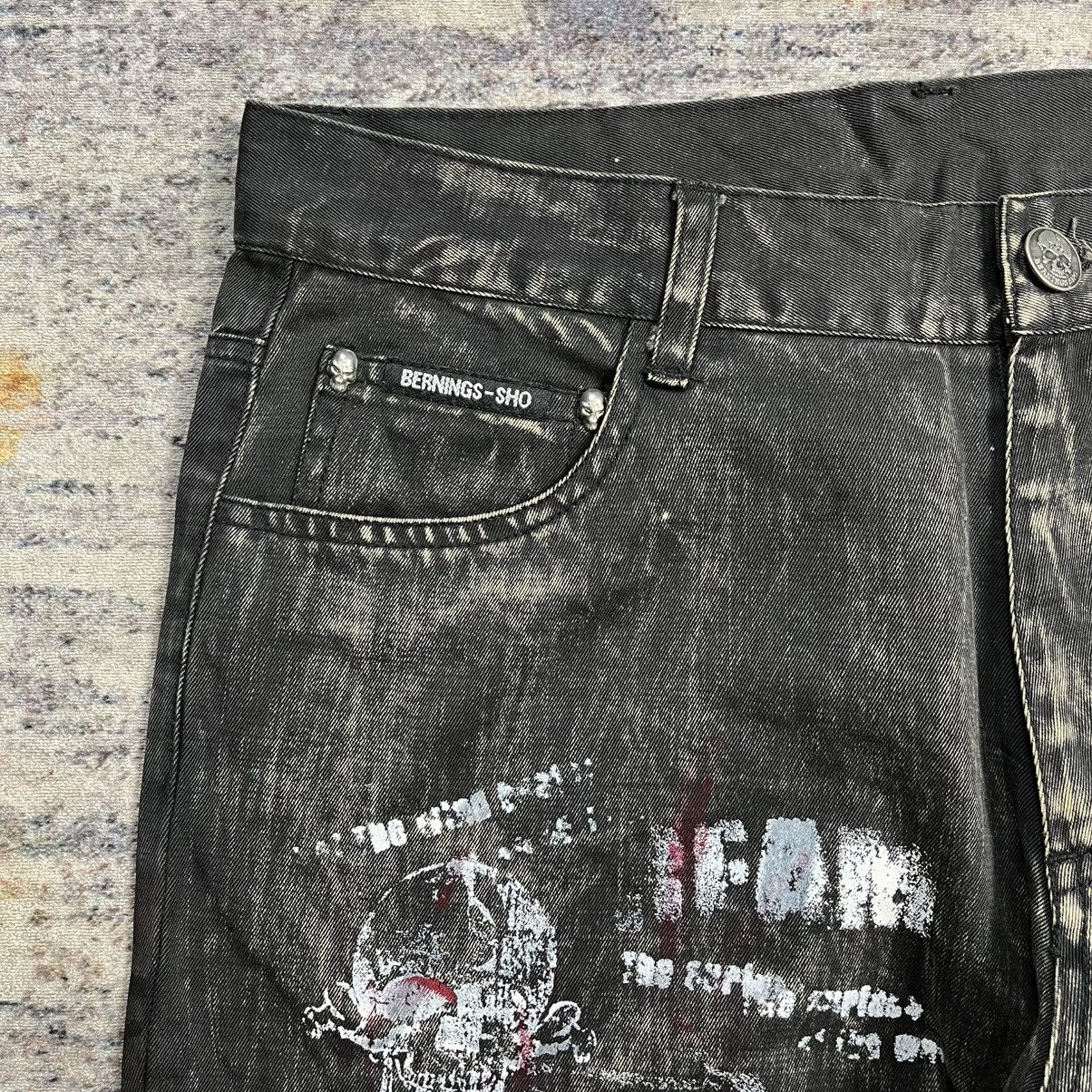 14th Addiction Berning sho skull print washed flared bondage pants vkei Size US 30 / EU 46 - 9 Thumbnail