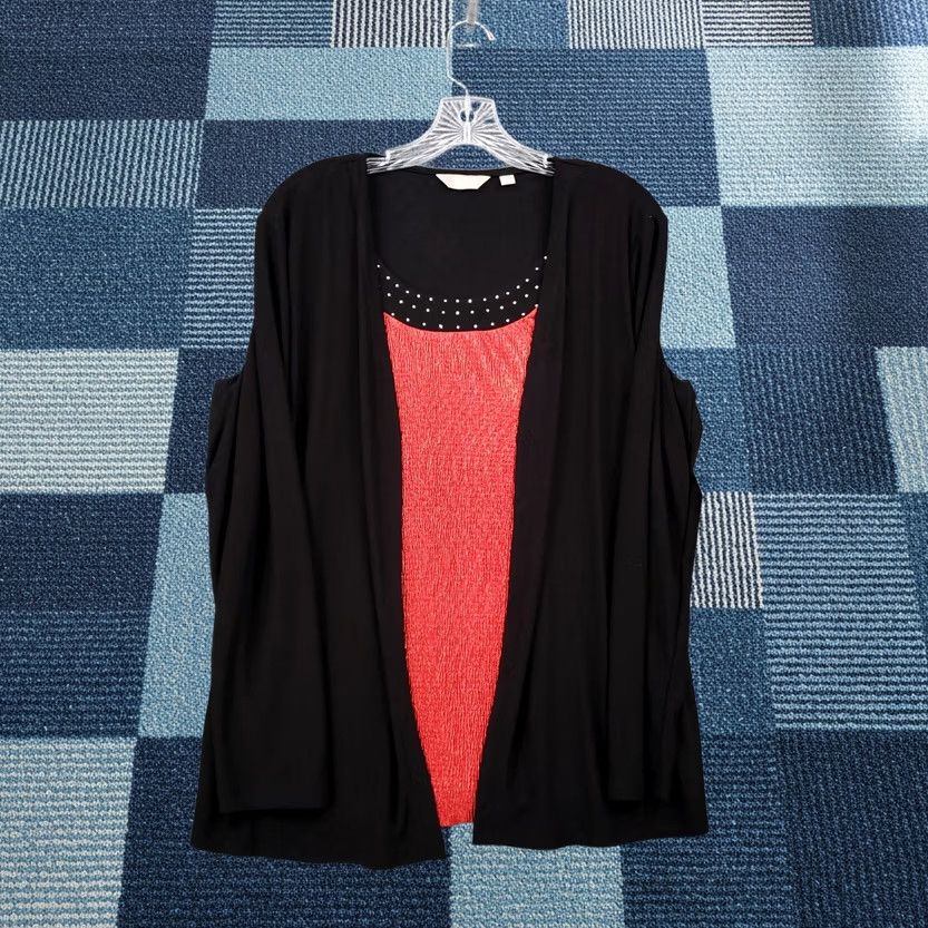 Vintage Coral Bay Top Women M Medium Black Red Embellished Blouse Pullover Lagenlook NWT Size M / US 6-8 / IT 42-44 - 1 Thumbnail