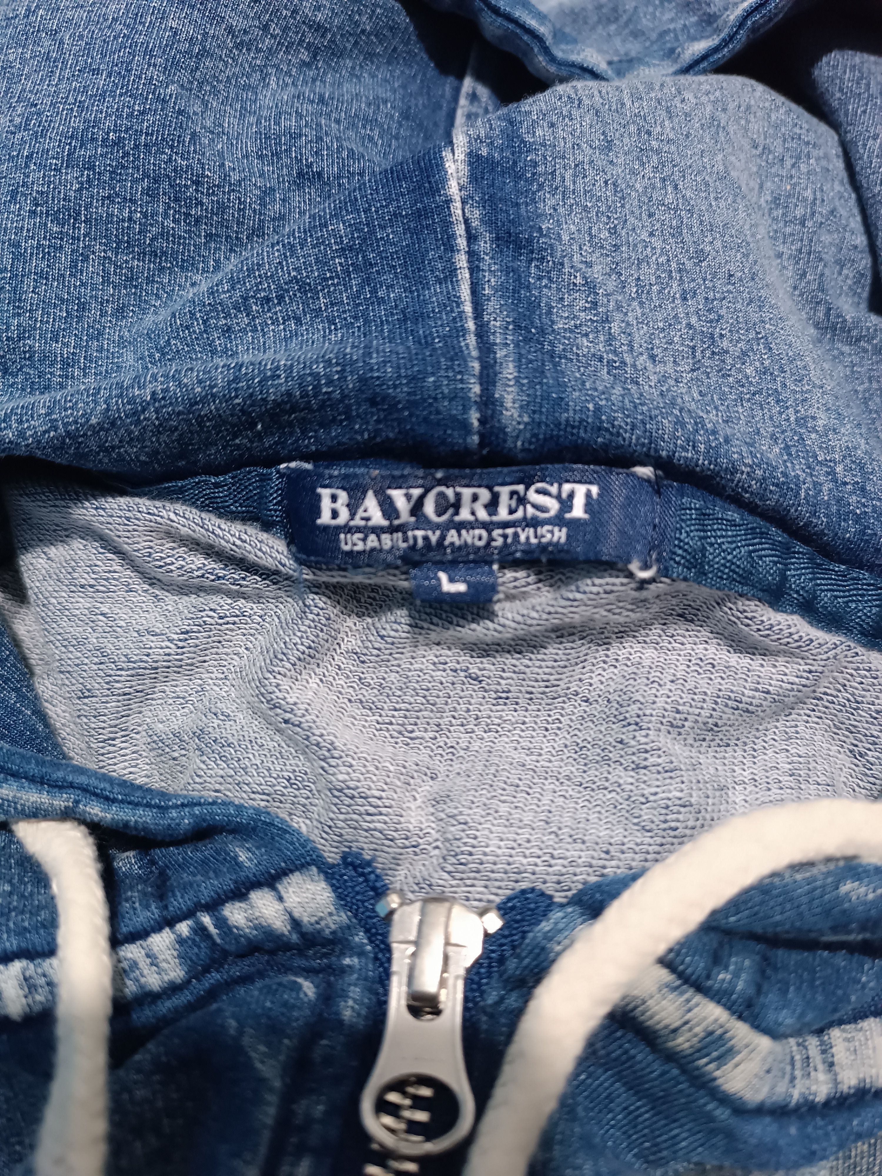 Japanese Brand Denim Style Baycrest Zip-Up Hoodie with Cut Denim Stripes Size US L / EU 52-54 / 3 - 7 Thumbnail