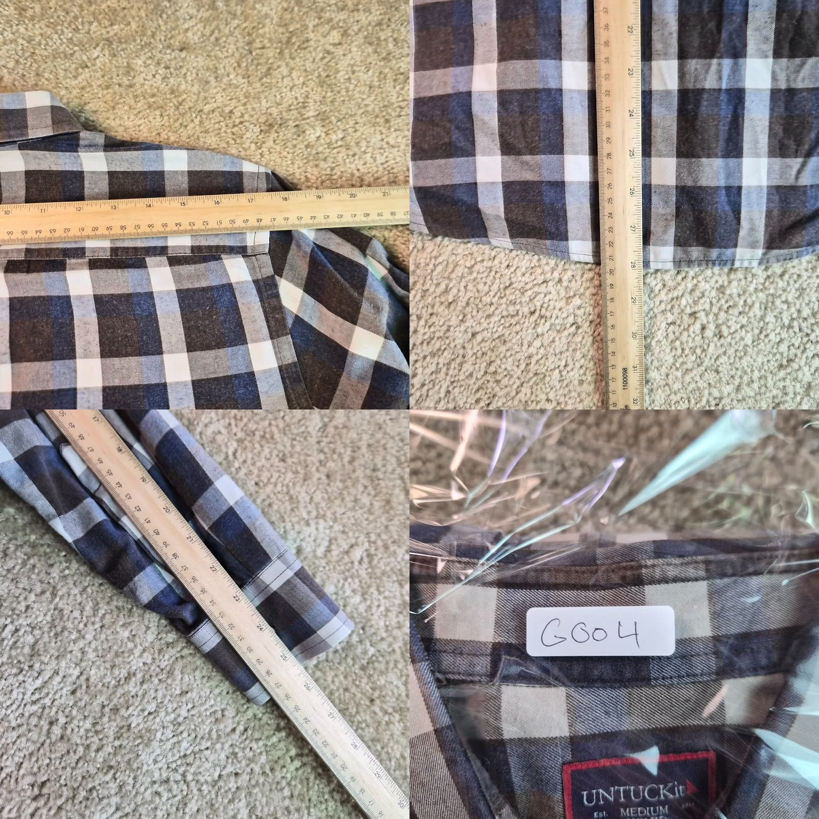 UNTUCKit UNTUCKit Long Sleeve Button Flannel Shirt Mens Medium Slim Fit Gray Plaid G004 Size US M / EU 48-50 / 2 - 8 Thumbnail