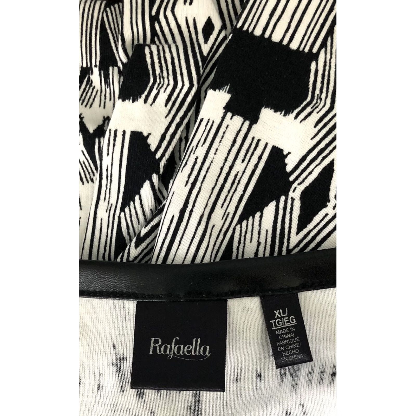 Vintage Rafaella Tunic Top XL Geometric 3/4 Sleeve Faux Leather Trim Button Up Blouse Womens Size XL / US 12-14 / IT 48-50 - 6 Thumbnail
