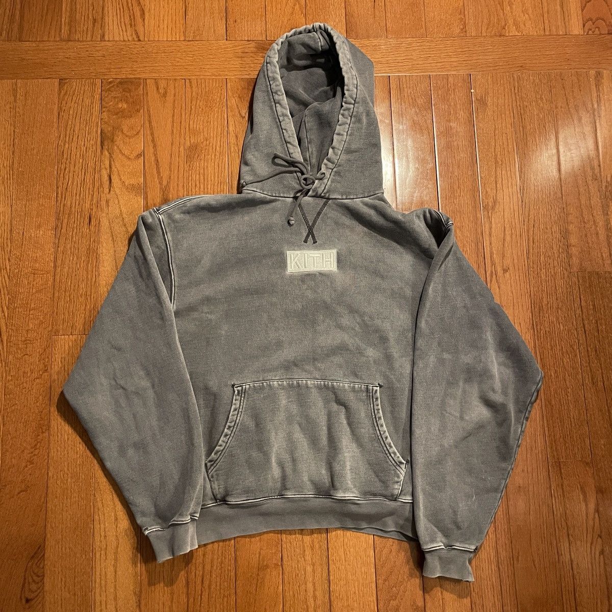 image of Kith Classic Logo Hoodie Battleship Gray in Grey, Men's (Size XL)