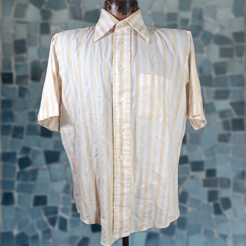 Vintage VINTAGE Manhattan Shirt Mens L Brown Abstract Stripe Disco Rockabilly MCM 60's 70's Button-Front Short Sleeve Size US L / EU 52-54 / 3 - 1 Thumbnail
