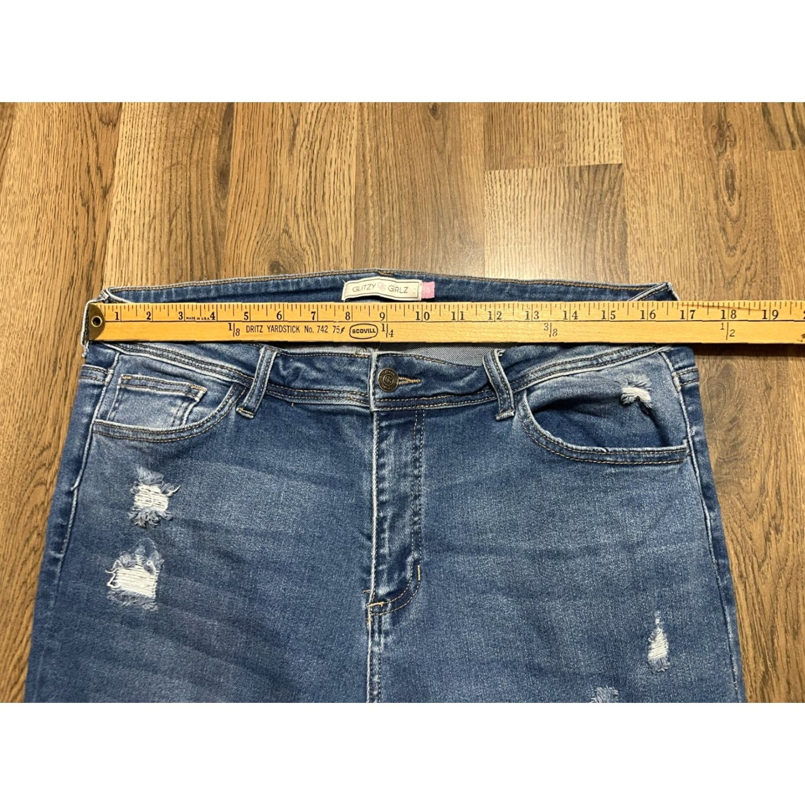Vintage Glitzy Girlz Jeans Women's Size 14 Blue Denim Distressed Frayed Hem Pocket Size 36" / US 14 / IT 50 - 7 Thumbnail