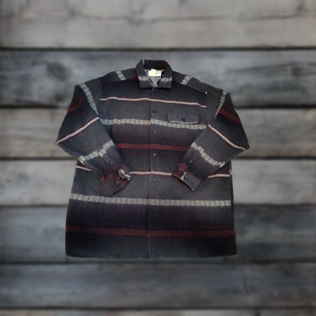 VINTAGE Eddie Bauer Wool Blend Striped Shacket Jacket Men L Multicolor Wool/Poly/Nylon Coat Outdoor Vintage 90s Mens