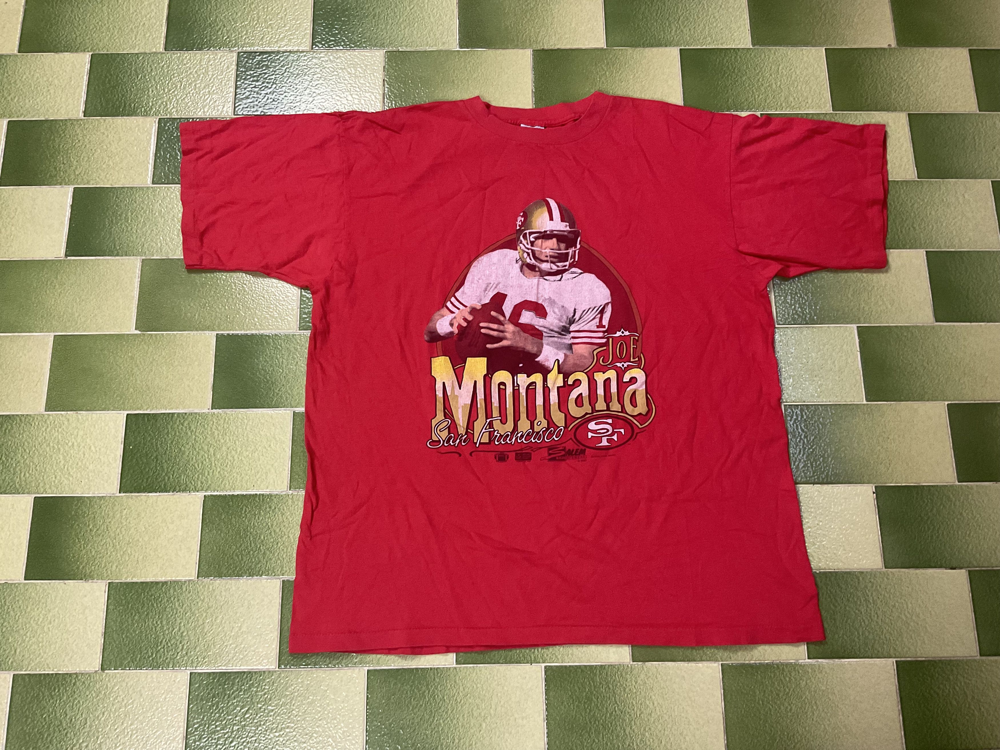 image of Vintage 90's 1990 Joe Montana Nfl San Francisco 49Ers T-Shirt in Red, Men's (Size XL)