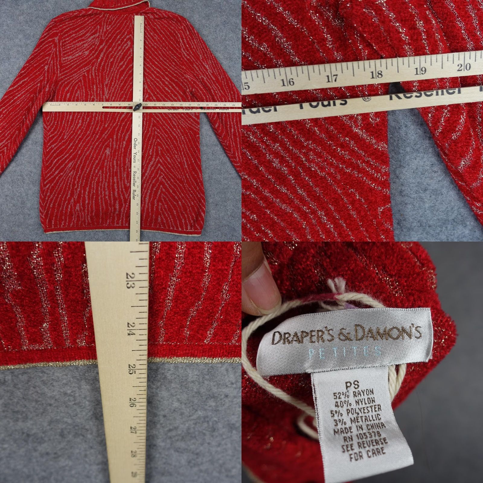 Vintage VINTAGE Drapers & Damons Sweater Womens Petites Small Red Full Zip Knit Spike Zipper Pattern Striped Knitwear Modern? Size S / US 4 / IT 40 - 8 Thumbnail
