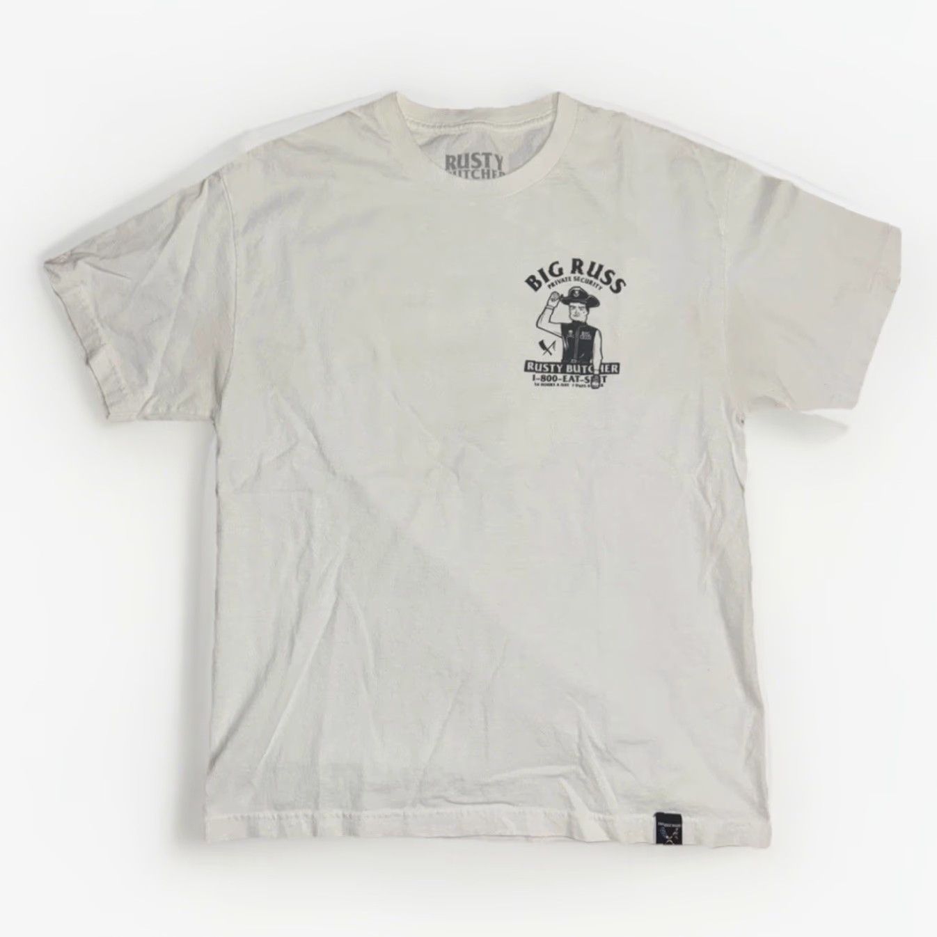 Rusty Rusty Butcher T-Shirt White Large 20x28 Motorcycle Mens Big Russ Private Security 1-800-EAT-SH*T Size US L / EU 52-54 / 3 - 3 Thumbnail