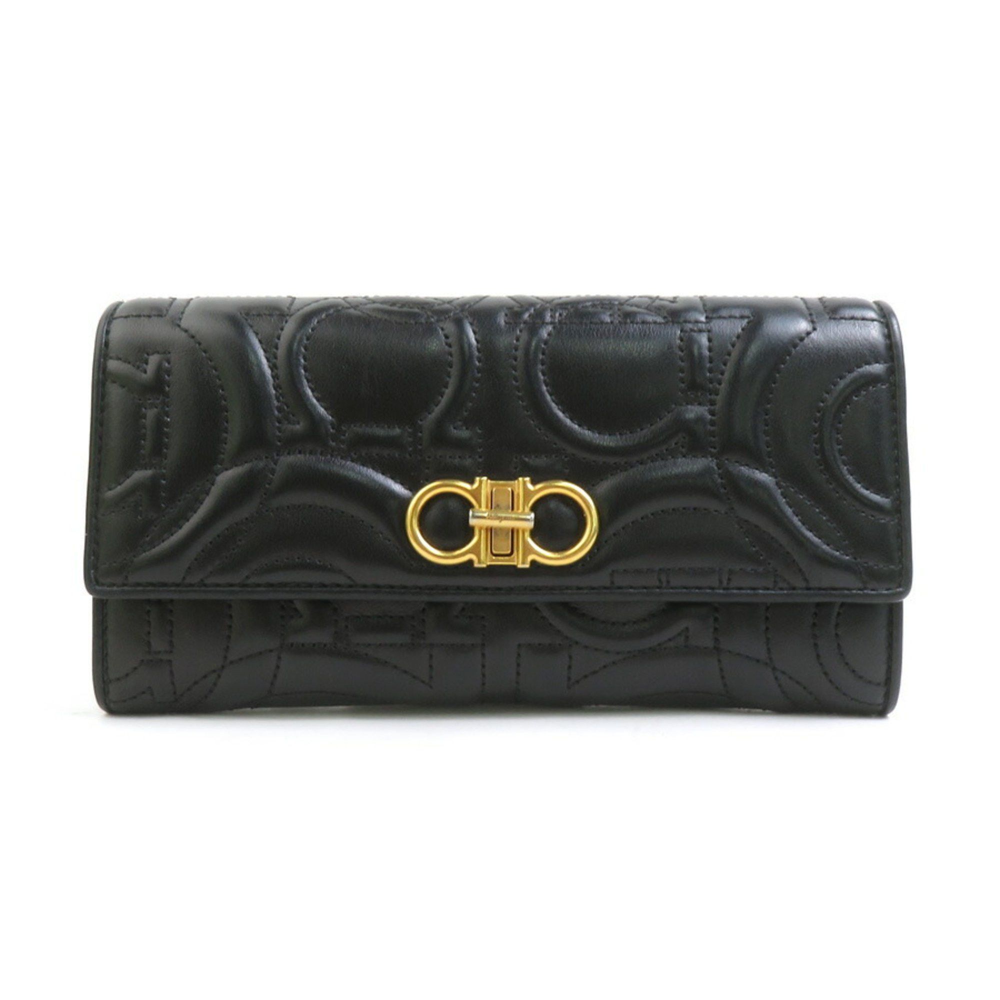 Salvatore Ferragamo Salvatore Ferragamo Gancini Leather Long Wallet in Black, Women's, 56267a Size ONE SIZE - 1 Thumbnail