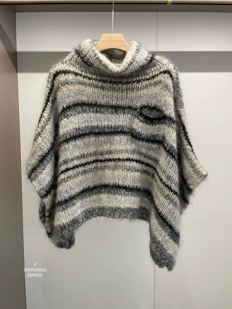 Brunello Cucinelli Gray Striped Turtleneck Sweater