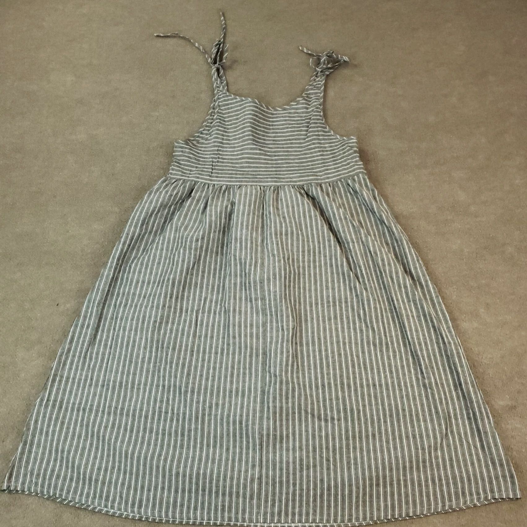 Vintage Misslook Dress Womens Small Gray White Striped Ruffles Flowy Tie Straps Size S / US 4 / IT 40 - 7 Thumbnail