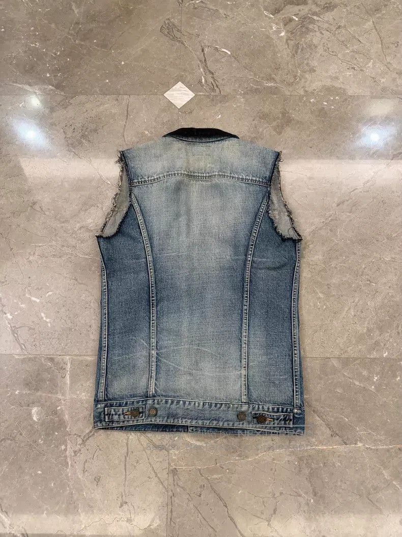 Saint Laurent Paris Saint Laurent Paris Silk Lapel Denim Vest Jacket Size US XS / EU 42 / 0 - 4 Thumbnail