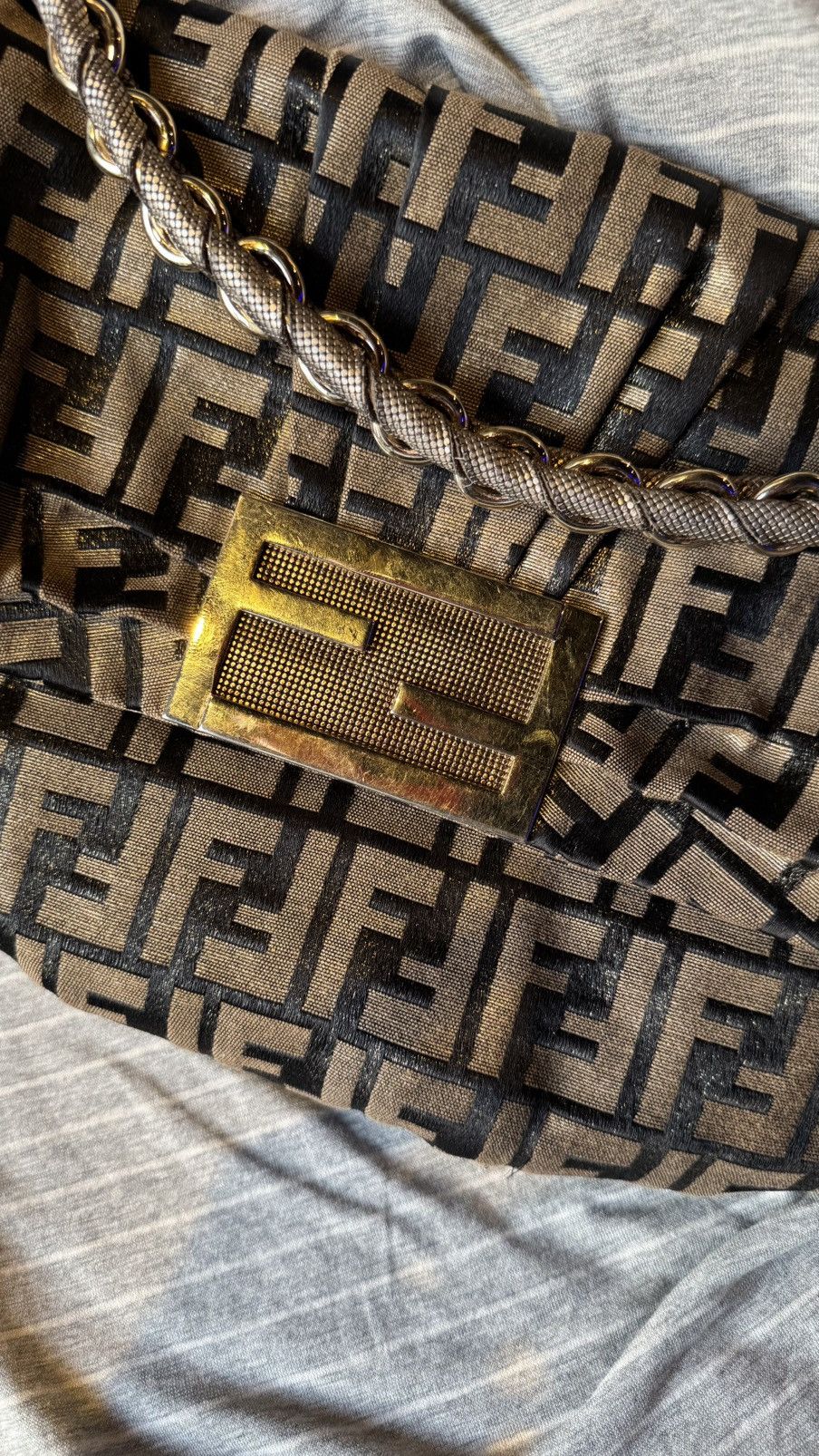 Fendi FENDI Gold/Black Zucca Print Canvas Mia Flap Bag Size ONE SIZE - 11 Thumbnail