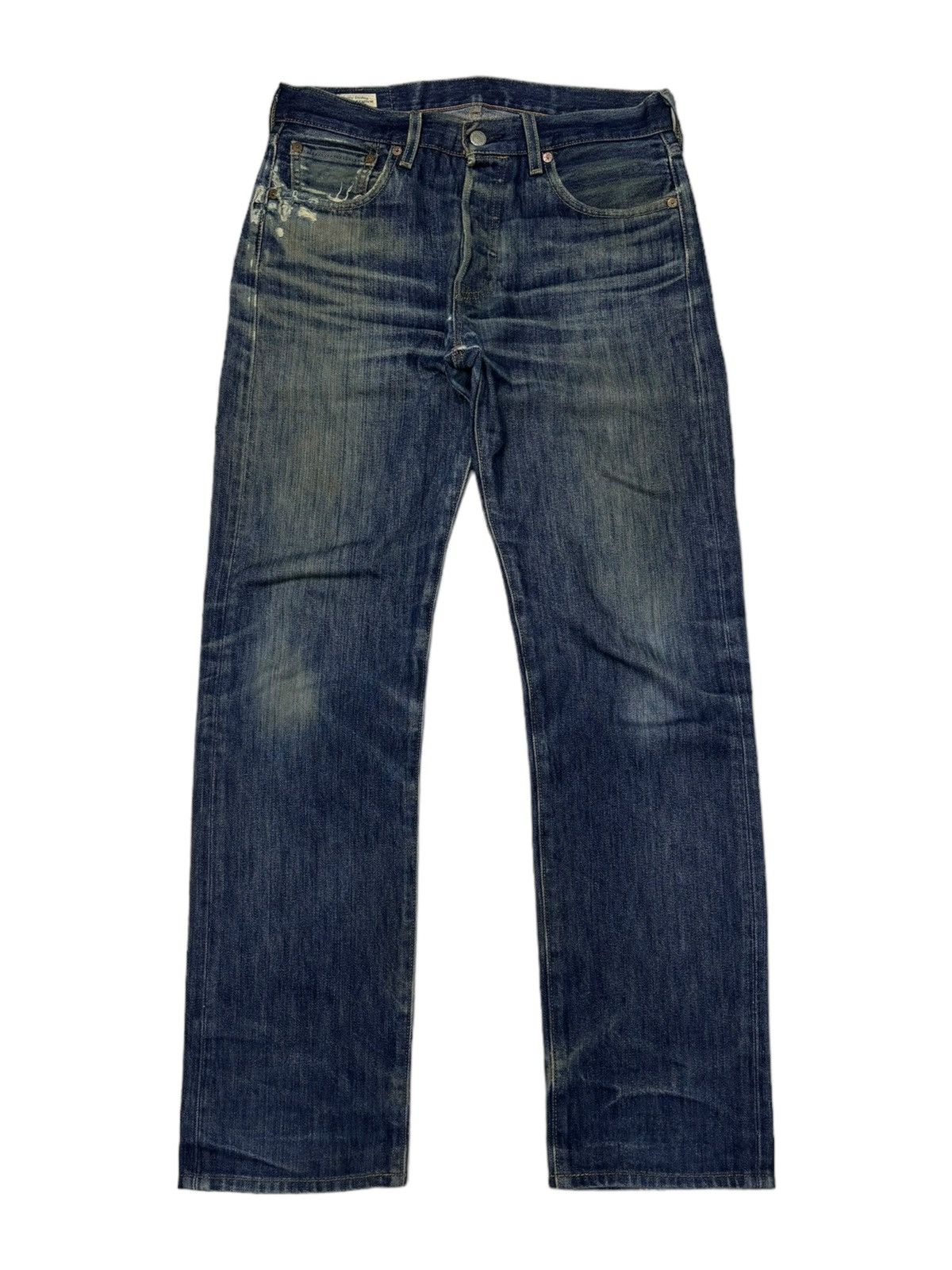 image of Levis 501 Big E Blue Premium Distressed Denim Jeans, Men's (Size 31)