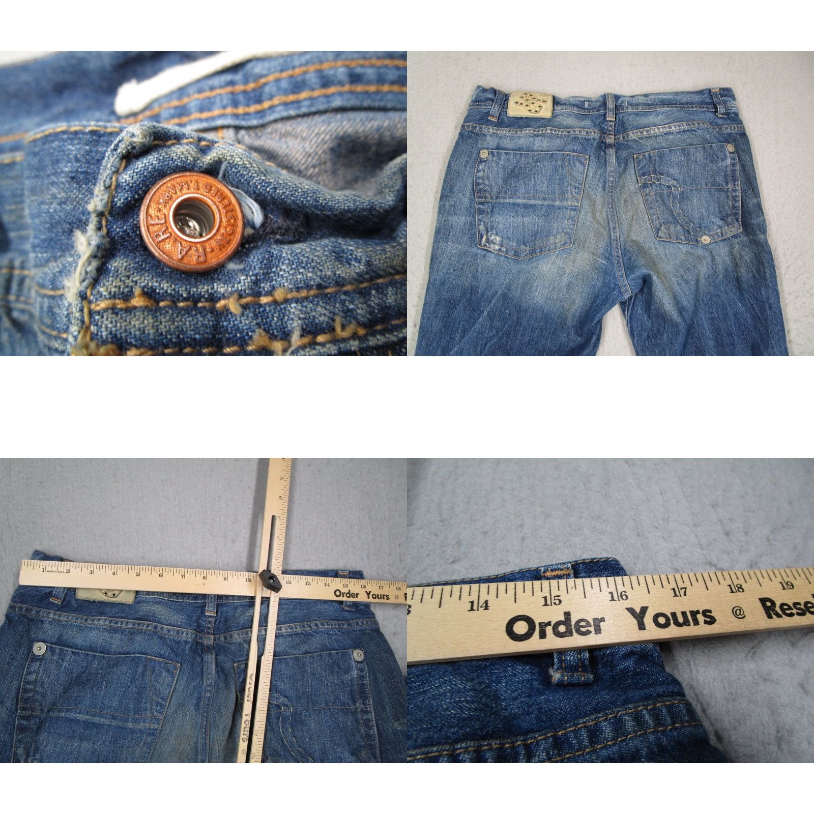 Vintage VINTAGE Ra-Re Recycle Jeans Mens 36 Blue Distressed Straight Denim Button Fly 32x32 - 90s Retro Hipster City Bohemian Mens Jeans Size US 36 / EU 52 - 8 Thumbnail