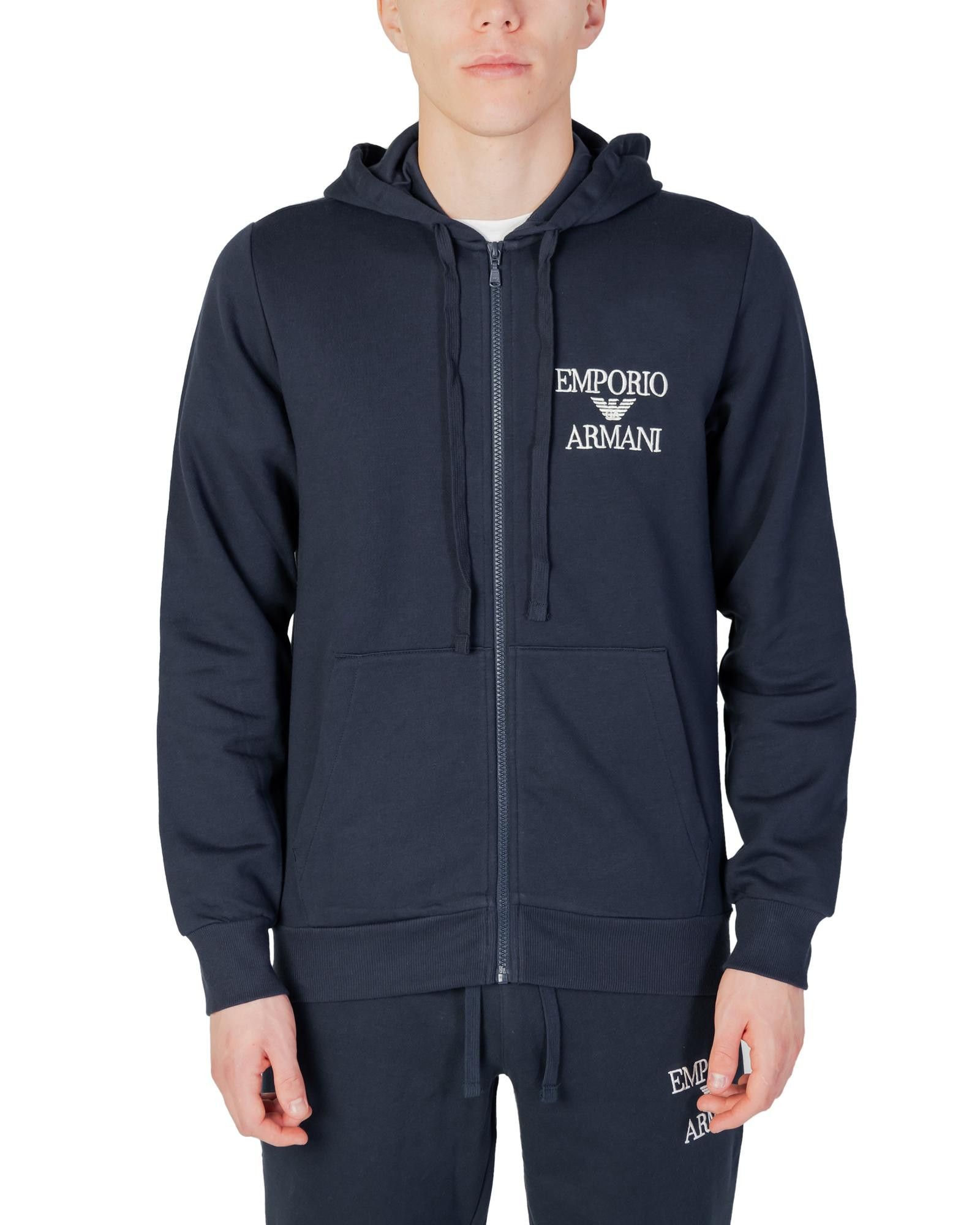 image of Emporio Armani Zip-Up Hooded Sweatshirt With Front Pockets in Blue, Men's (Size XL)