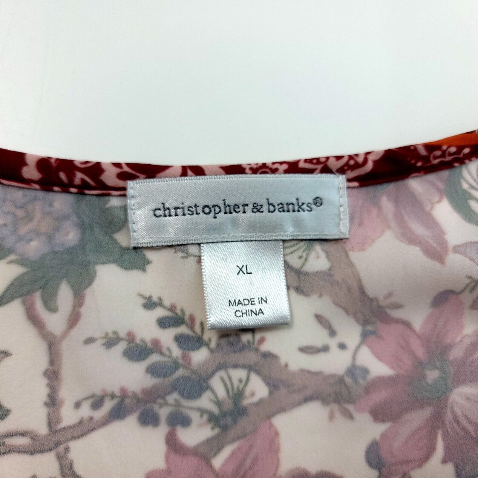 Vintage Christopher & Banks Pink Red Floral Drawstring V-Neck Blouse Size XL / US 12-14 / IT 48-50 - 5 Thumbnail