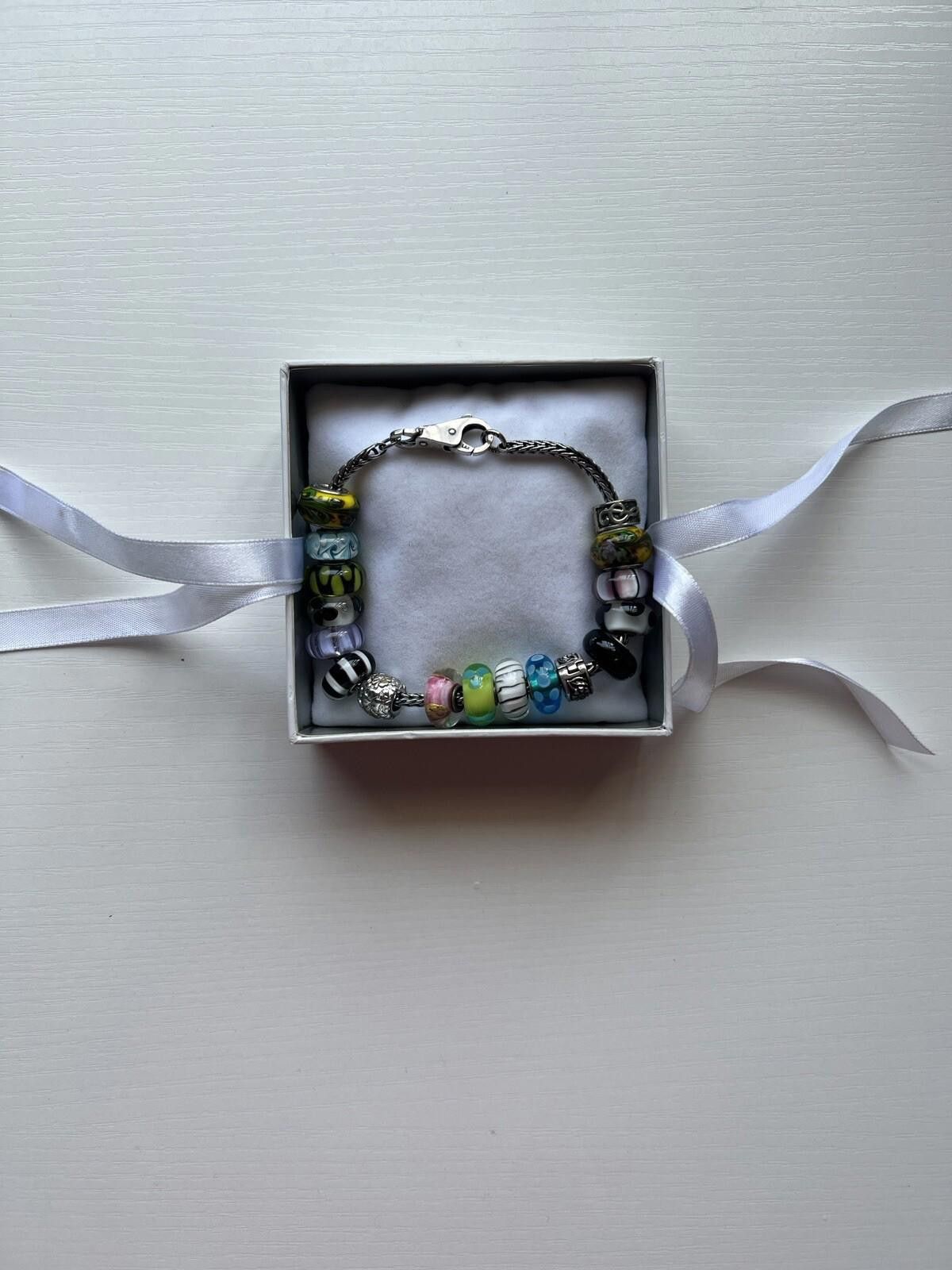 pandora Trollbead CHARM Bracelet 14 Glass & 3 Silver .925 Sterling Size ONE SIZE - 7 Thumbnail