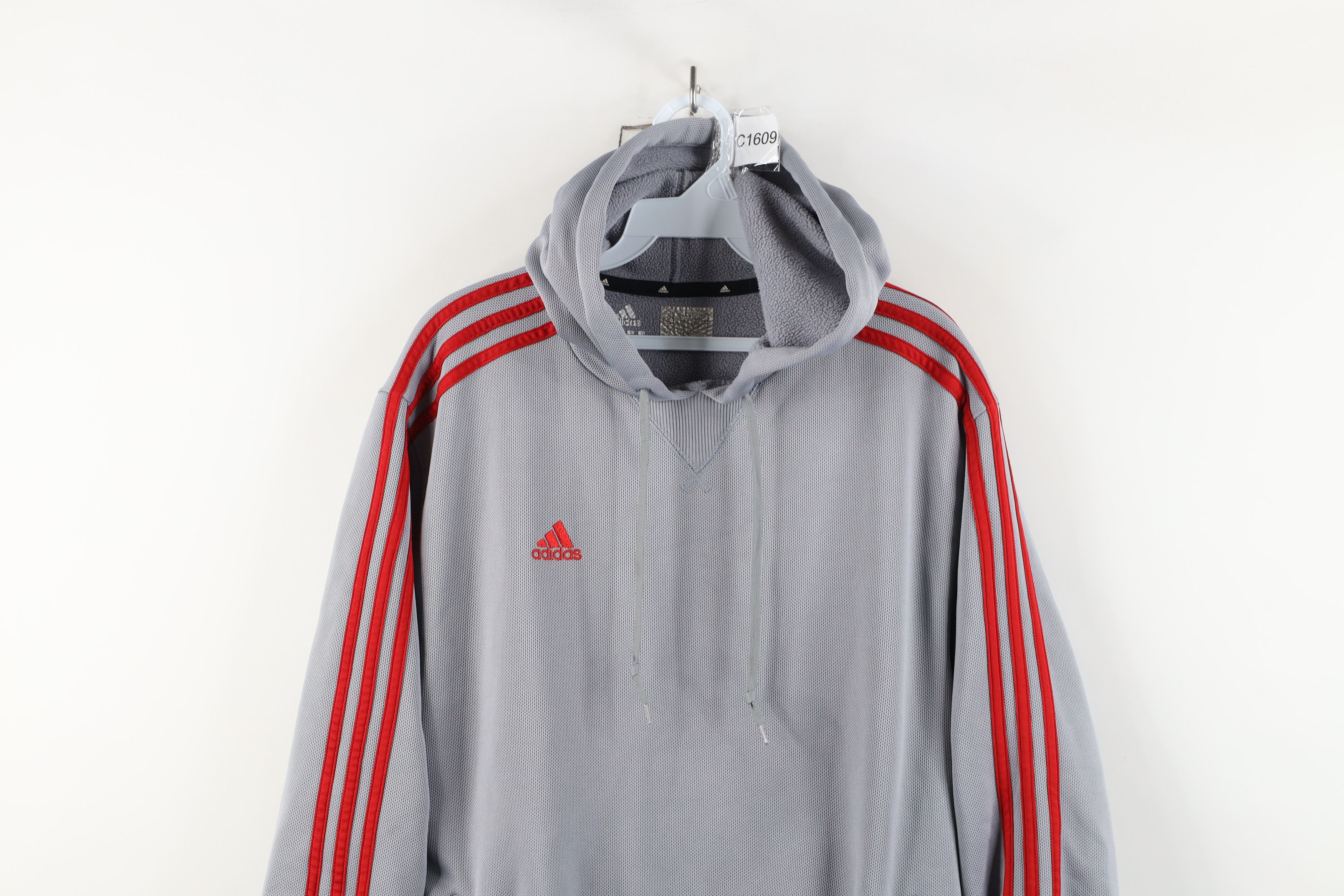 Adidas × Vintage Vintage Y2K Adidas Striped Thermal Knit Hoodie Sweatshirt Size US L / EU 52-54 / 3 - 2 Thumbnail